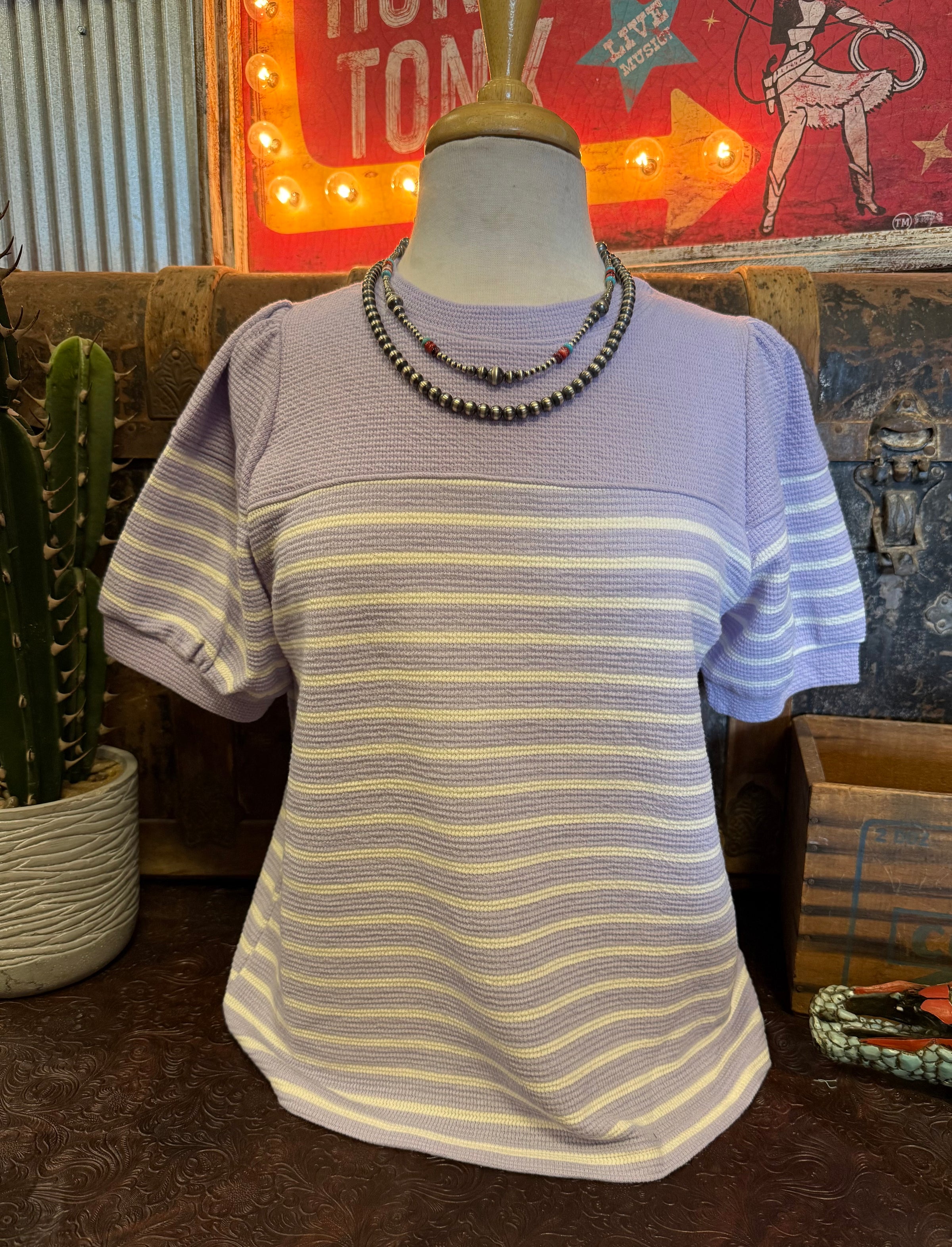 TB Lavender Stripe Puff Sleeve
