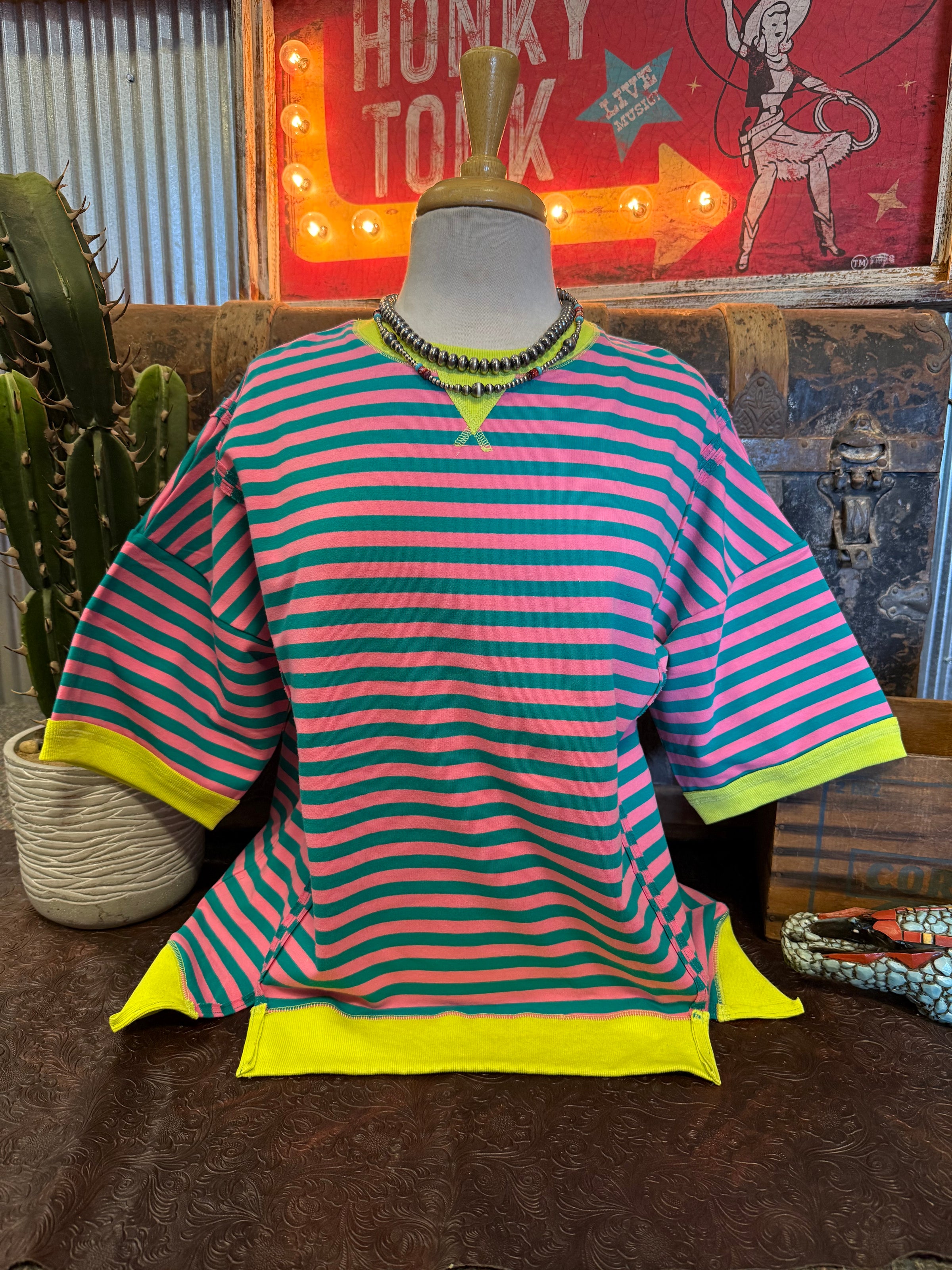 VJ Seafoam and Pink Stripe SS