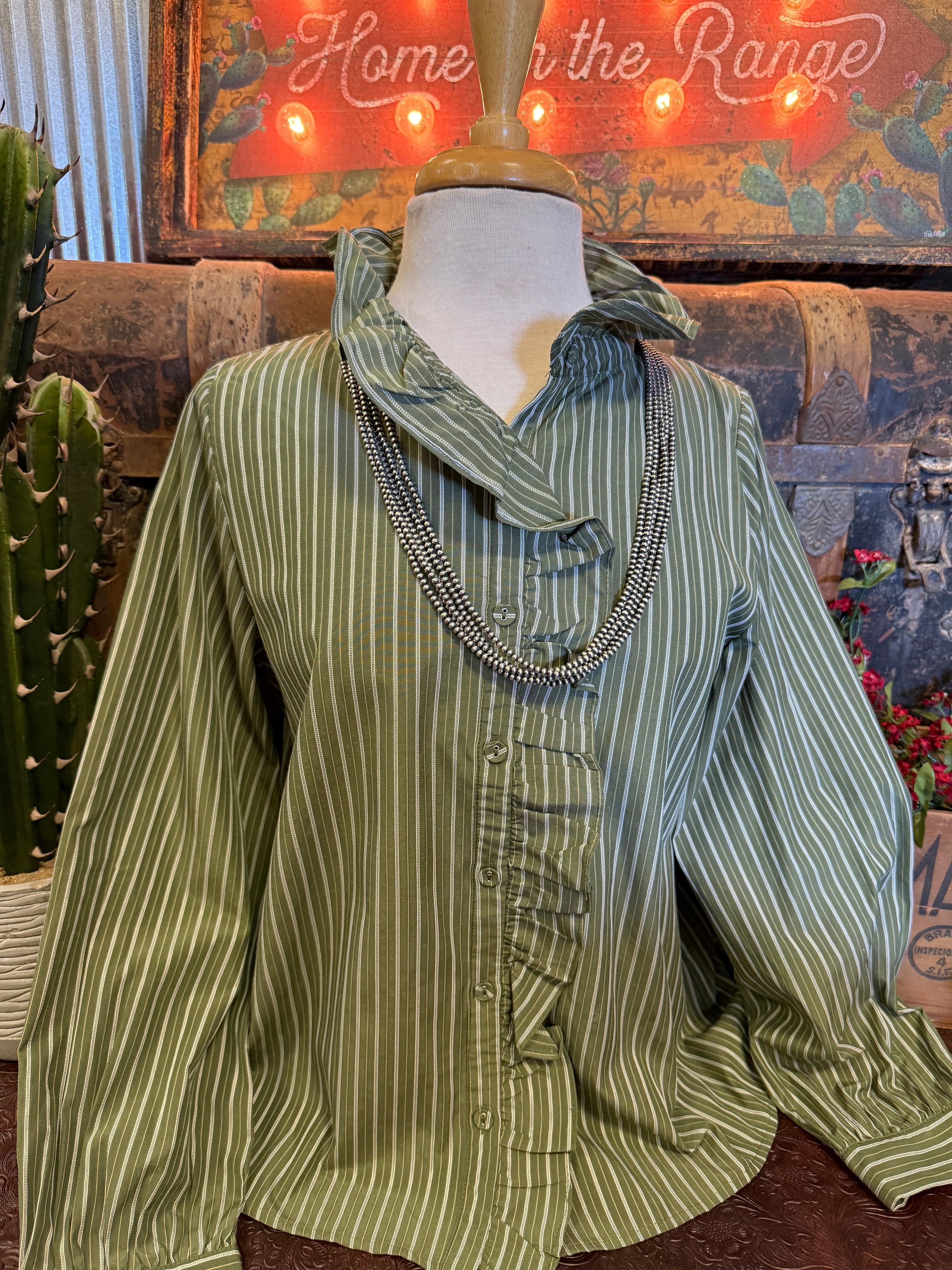 JD Olive Stripe Ruffle BU