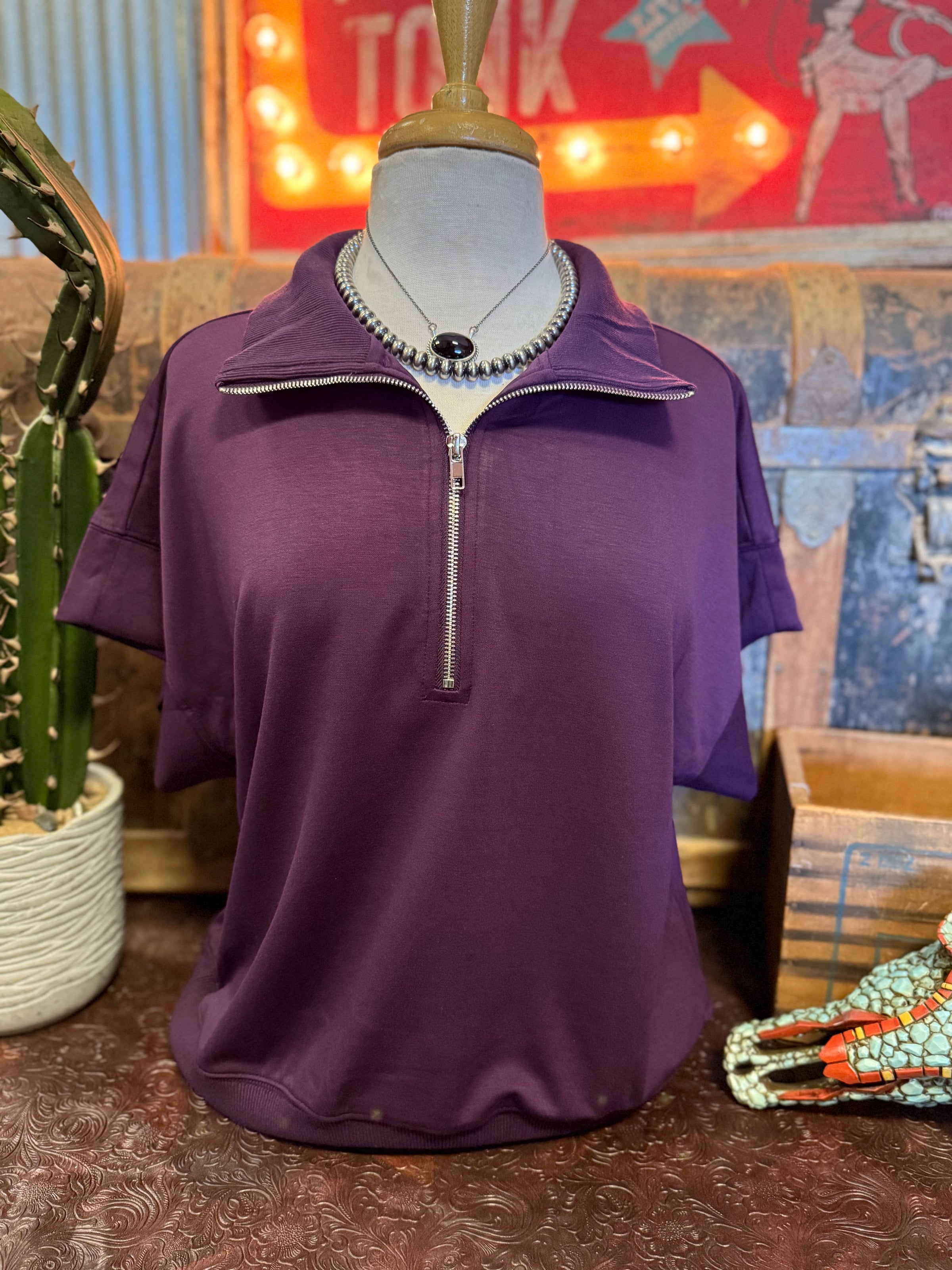 UM Plum Half Zip SS