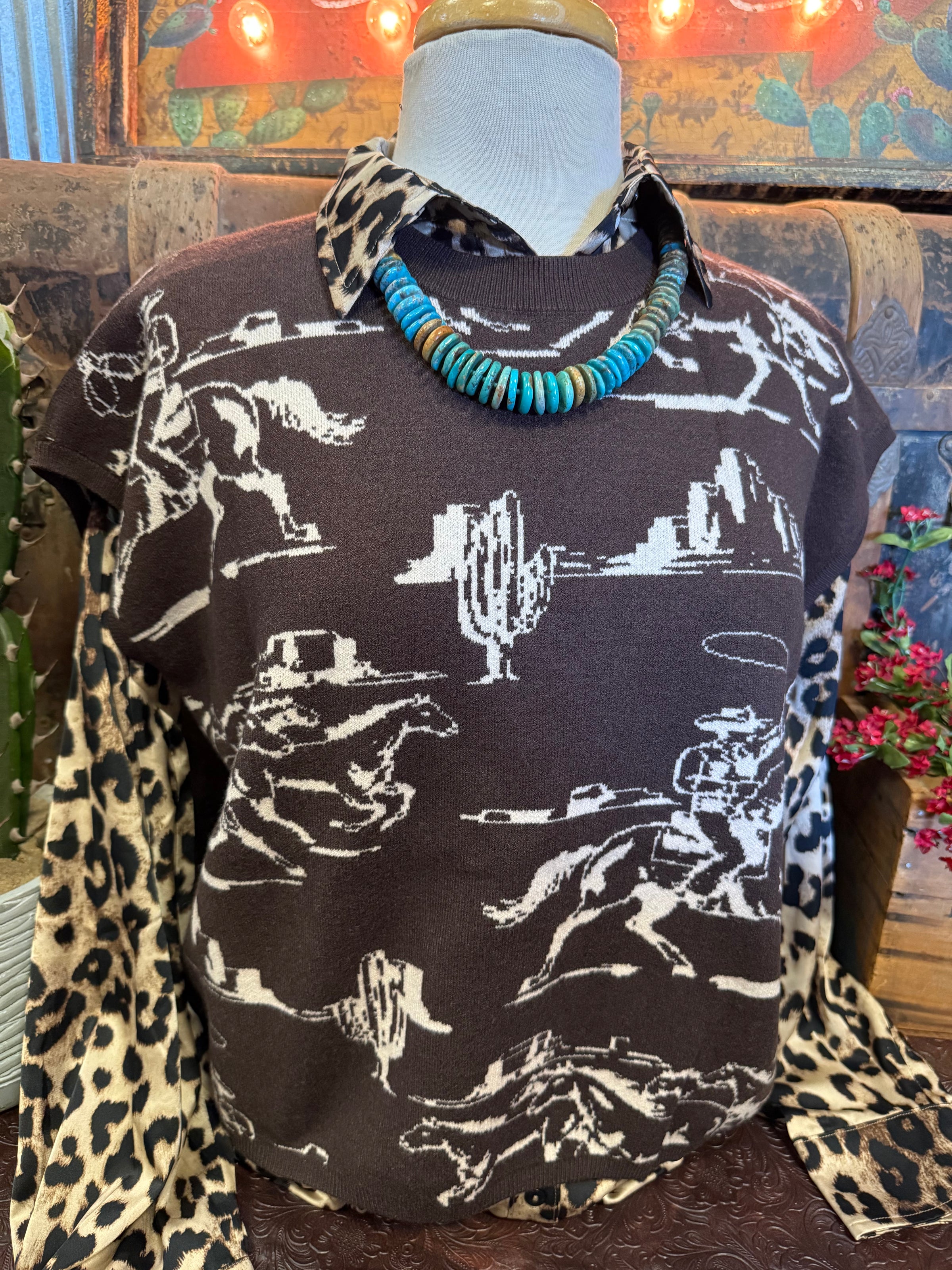 EN Brown Western Sweater Vest