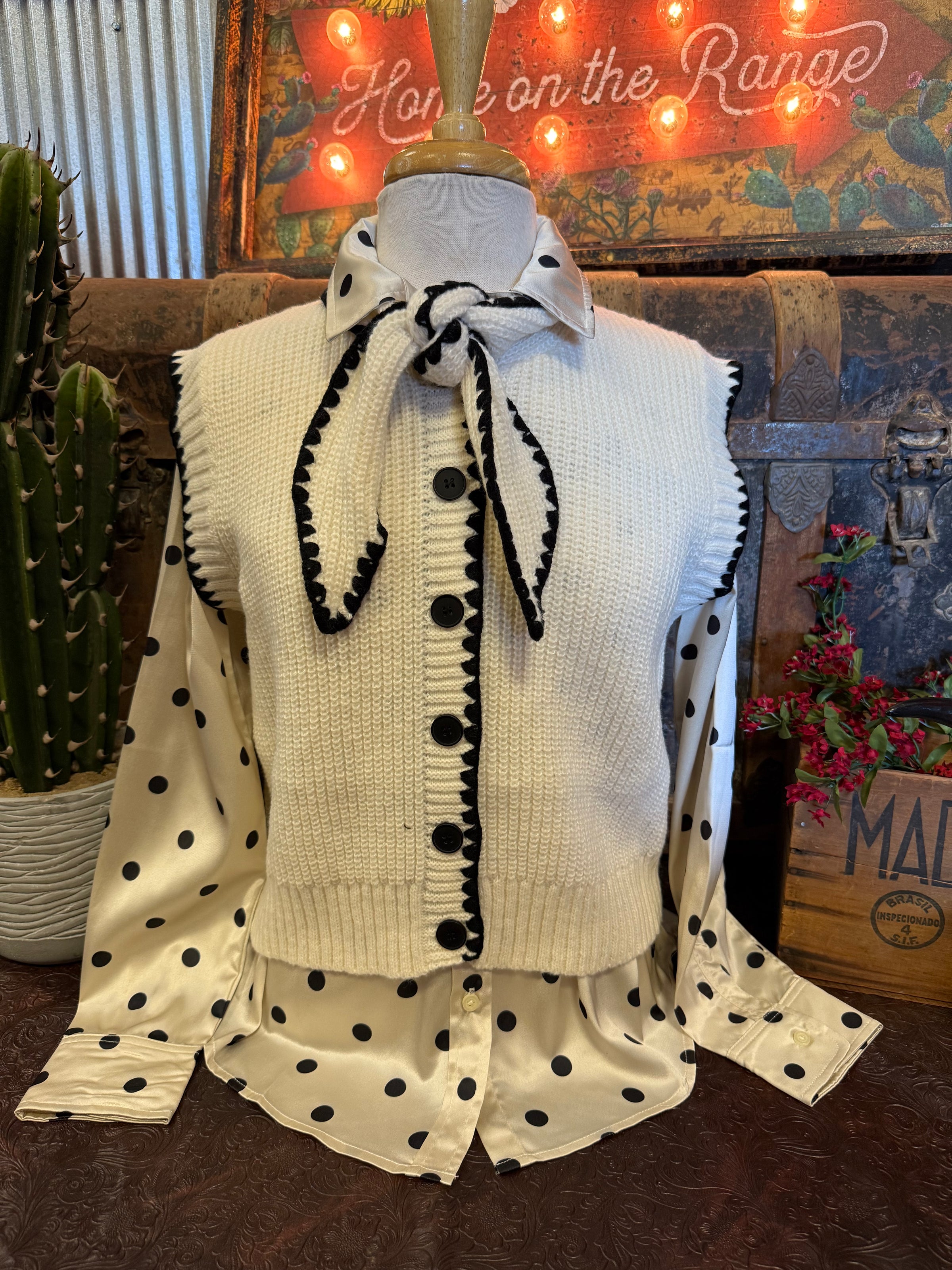 MR Ivory/Black Tie Sweater Vest