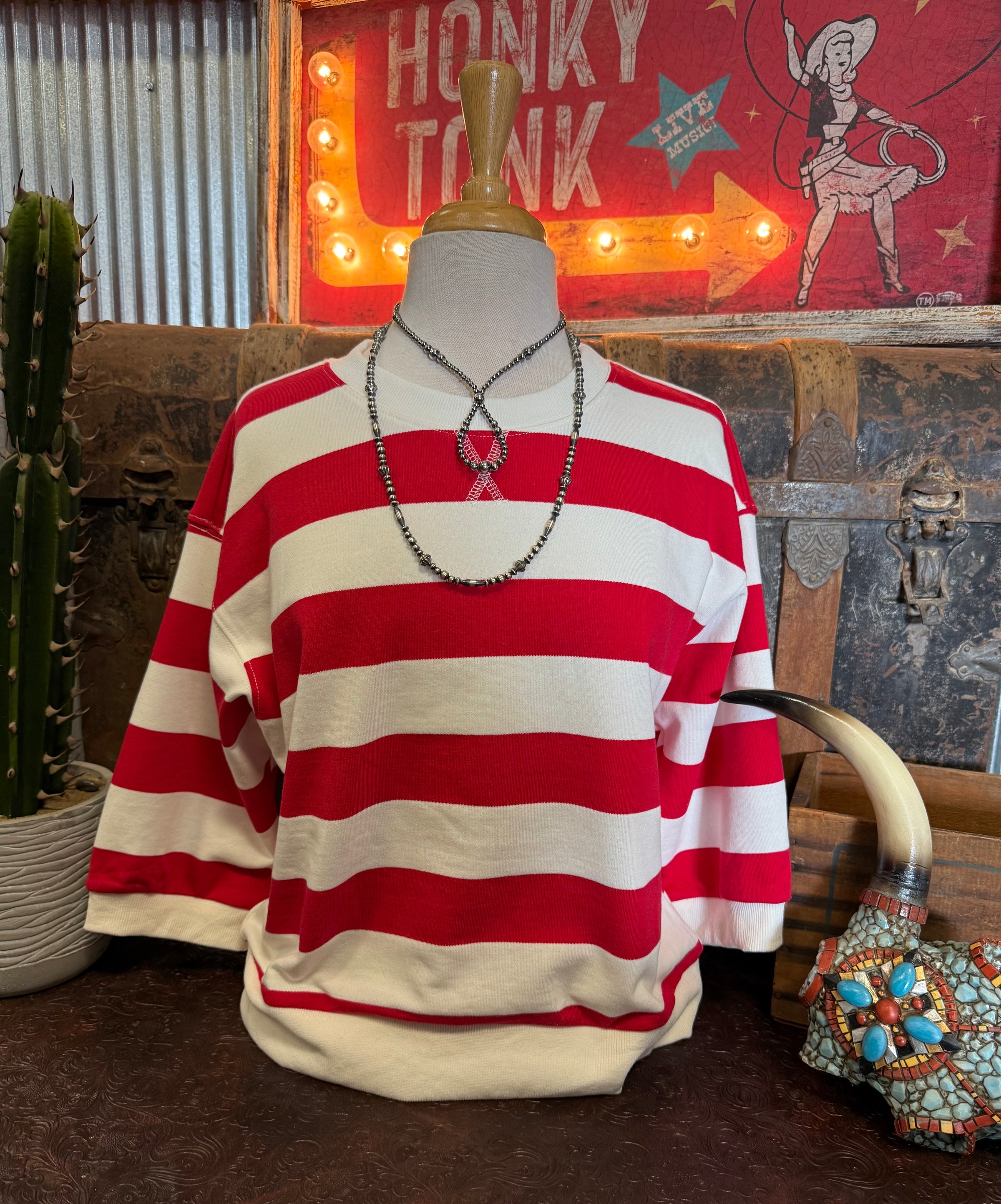 JD Red/White Stripe Top