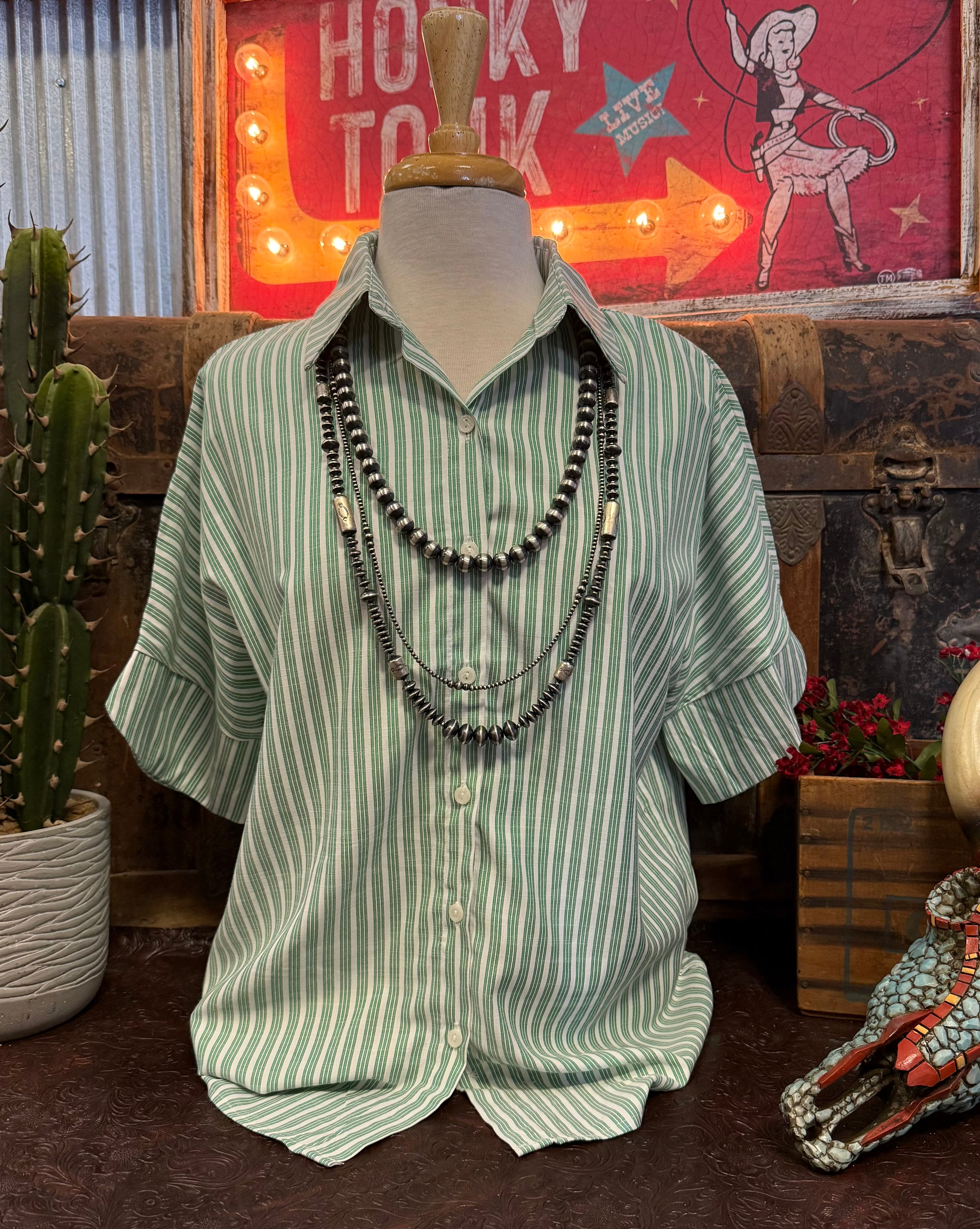 TM White/Green Stripe BU SS