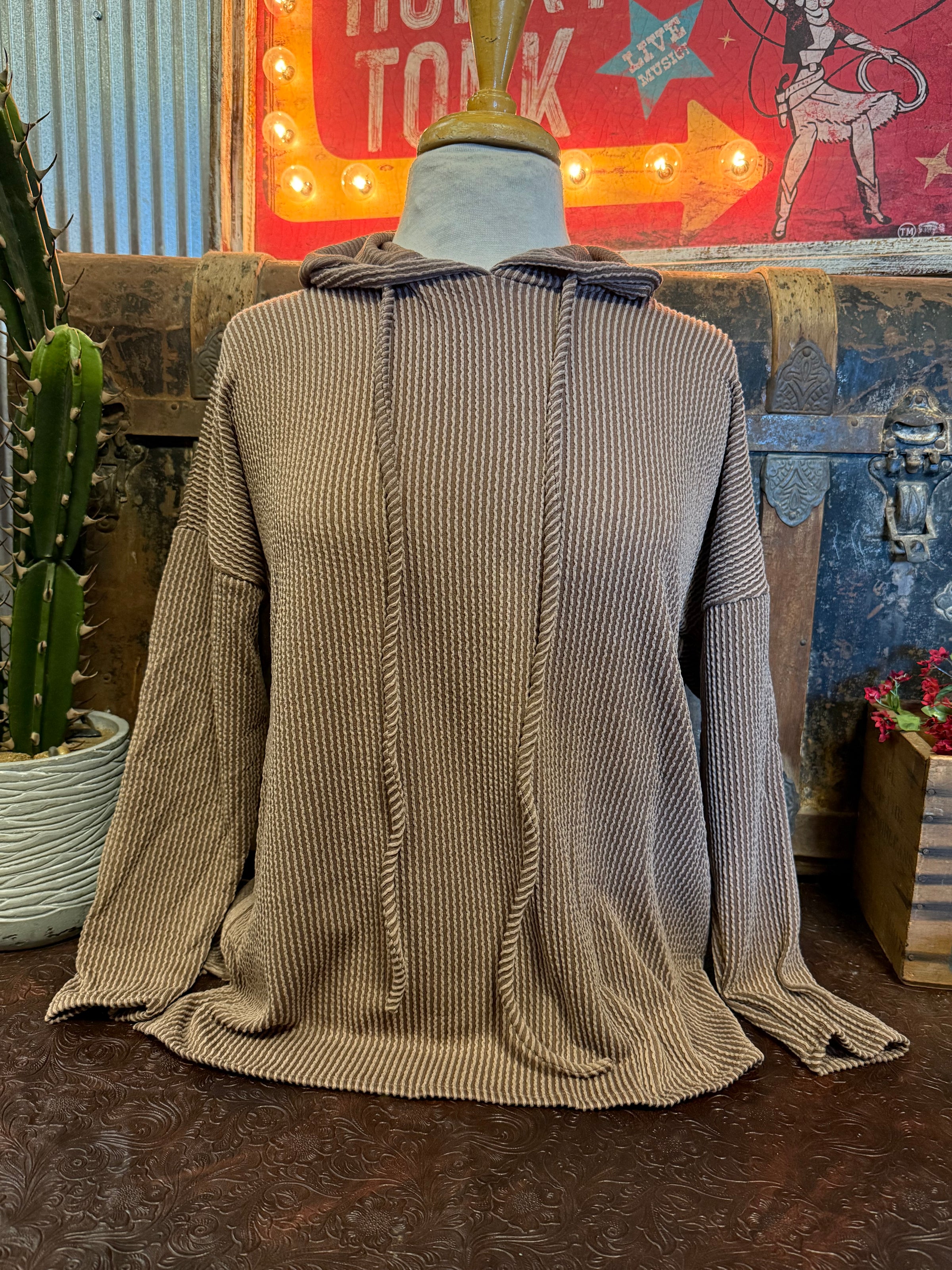 PS Brown Ribbed Hoodie