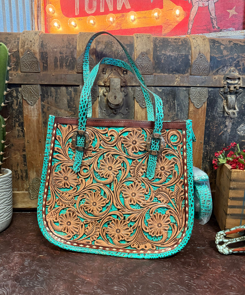 AD Turquoise Tooled Handbag