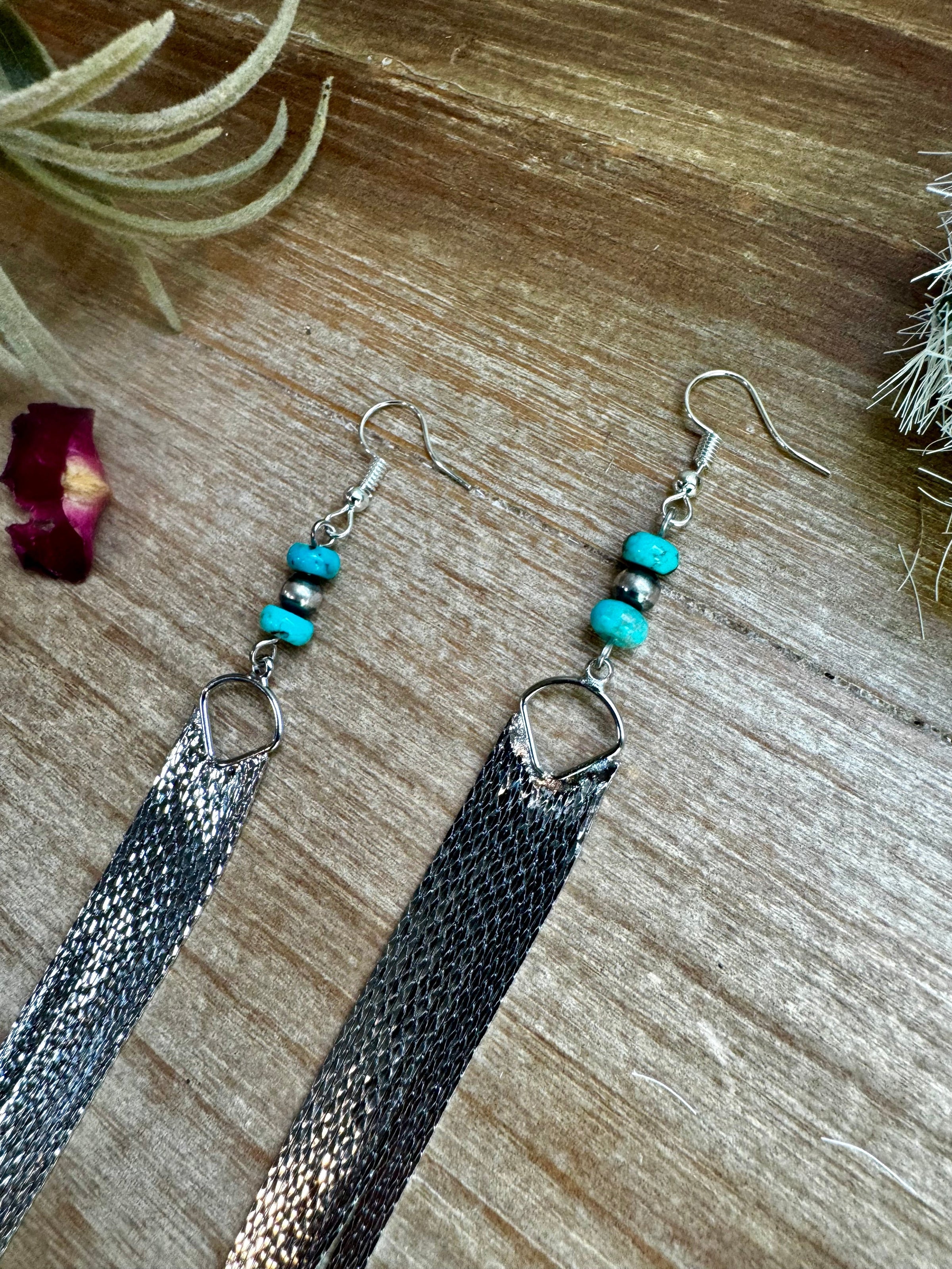 chic dangle earrings - sterling silver pearls and turquoise