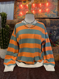 HM Sage/Pumpkin Stripe LS