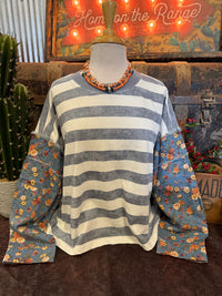 OD Blue Stripe Floral LS