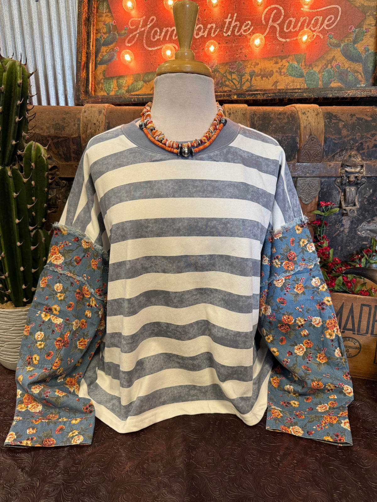 OD Blue Stripe Floral LS