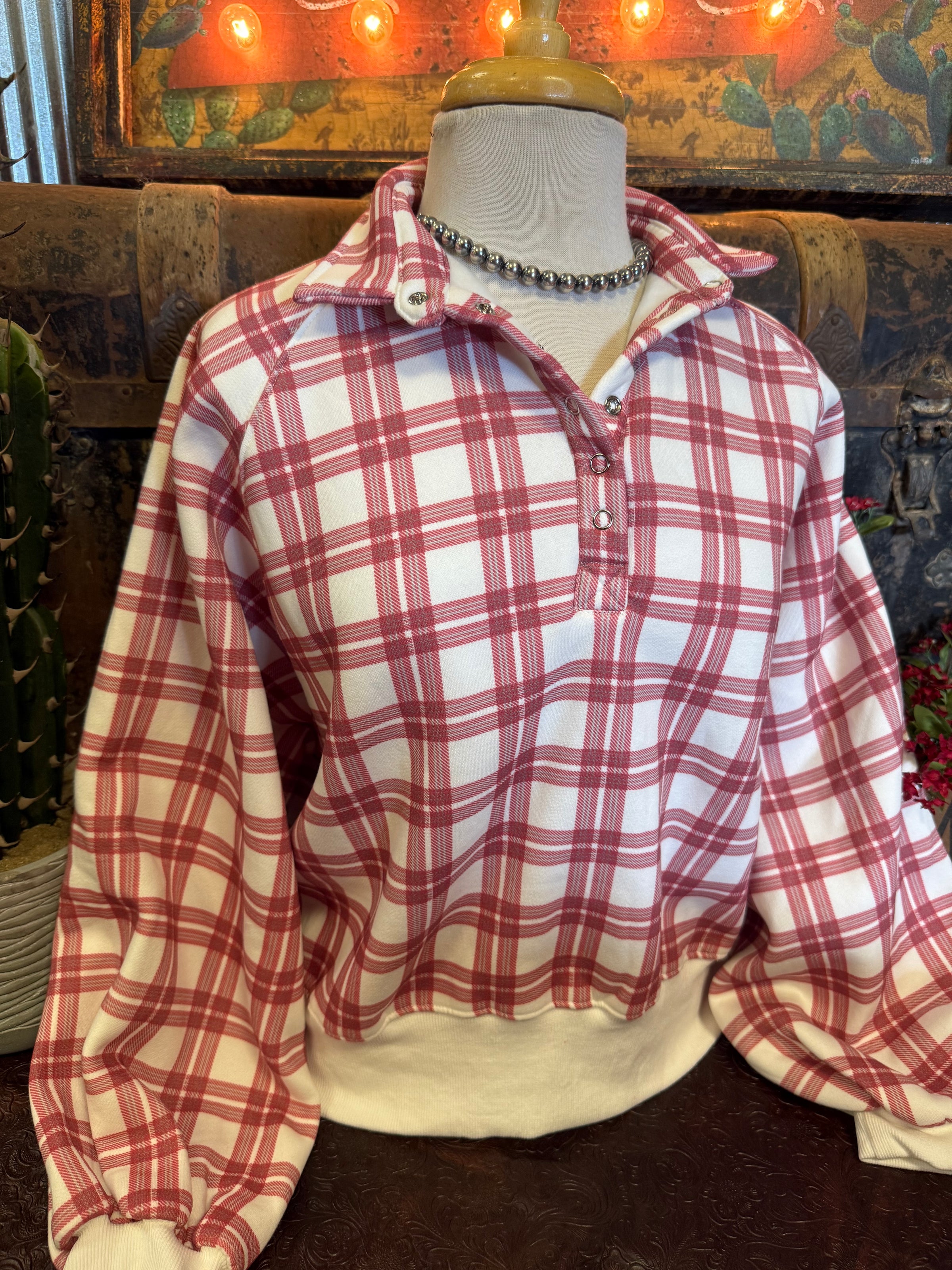PM Red Plaid Pullover