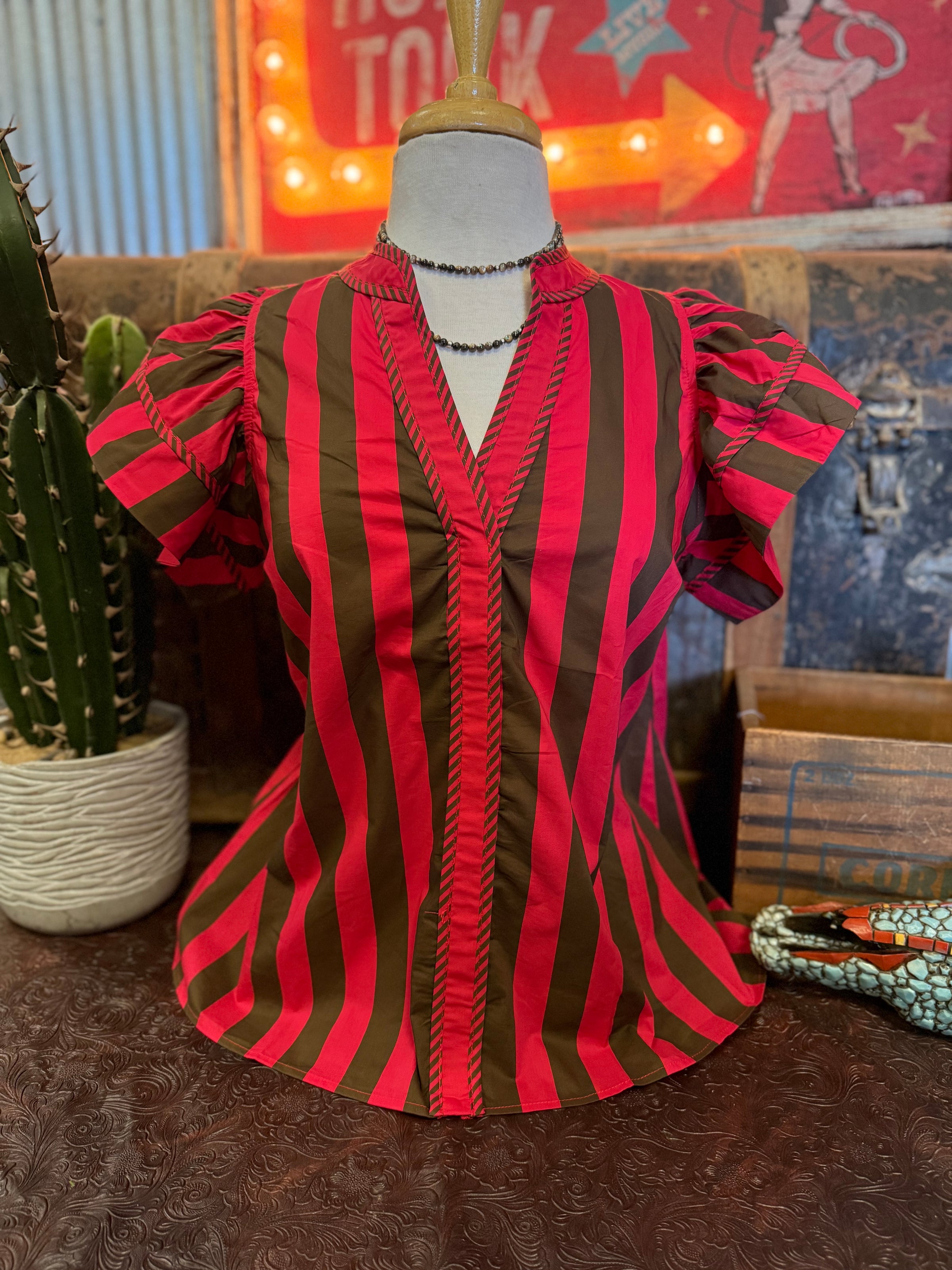 EN Red/Brown Stripe Top