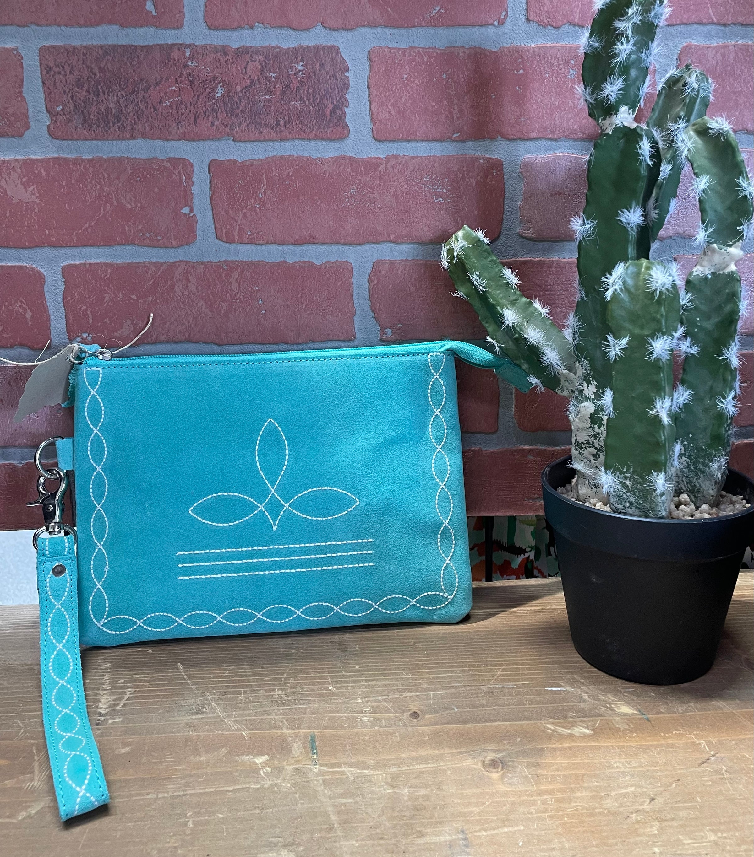 WL Turquoise Boot Stitch Clutch