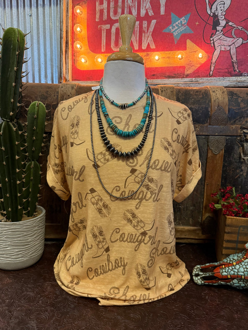 MG Cowgirl Boots Tan Top