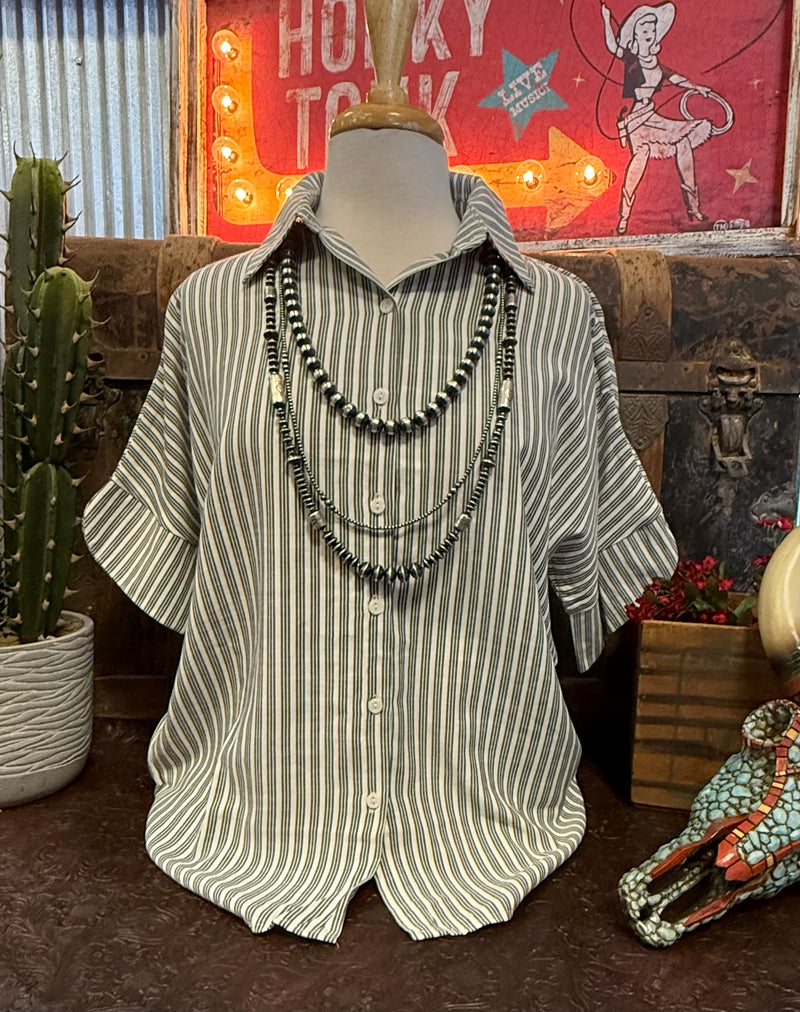 TM White/Blk Button Up SS