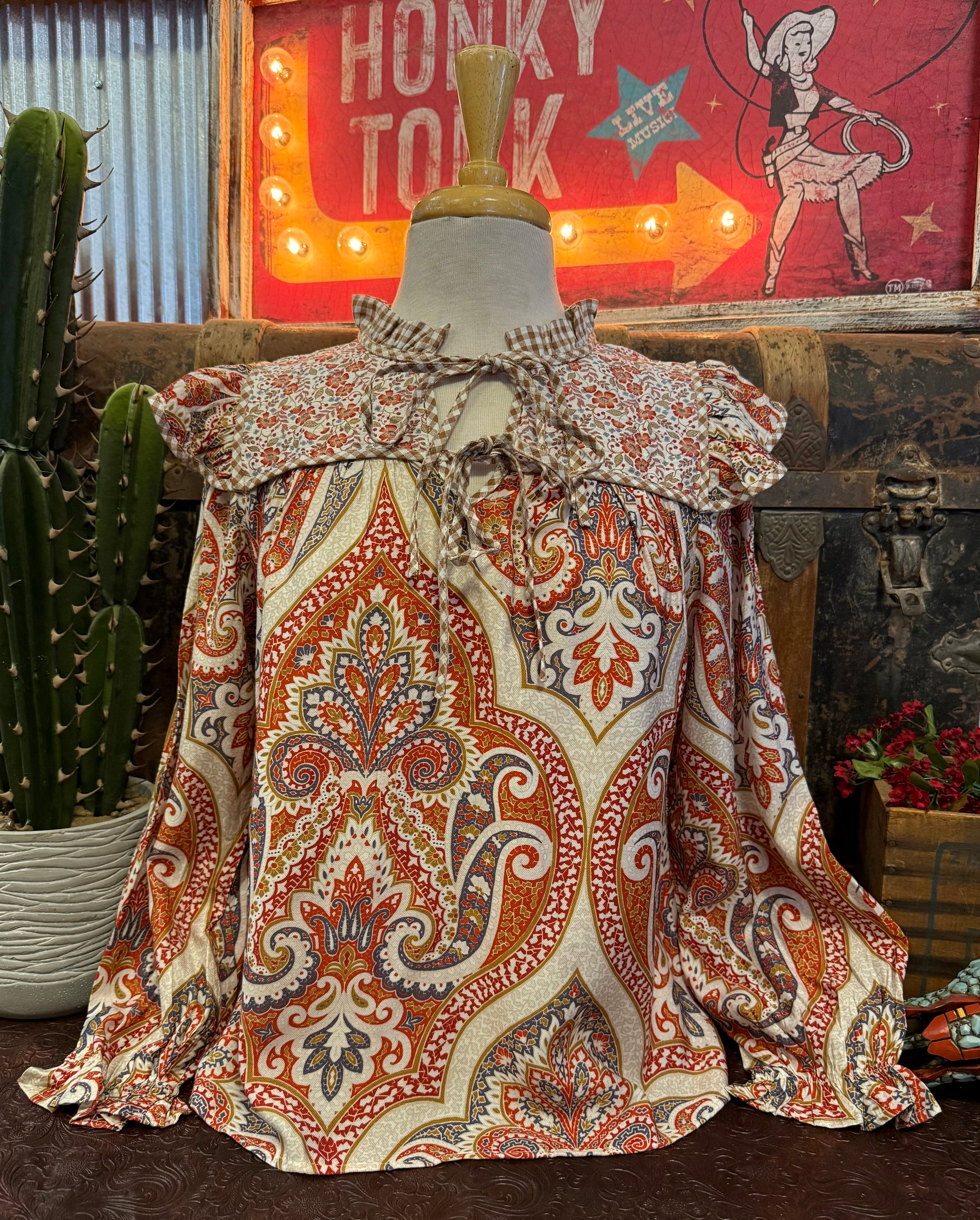 JD Rust Floral Ruffle LS