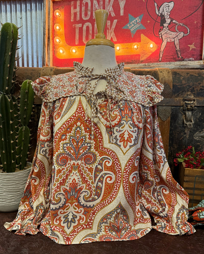 JD Rust Floral Ruffle LS