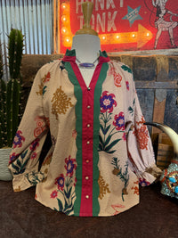 UM Tan/Raspberry Floral Top