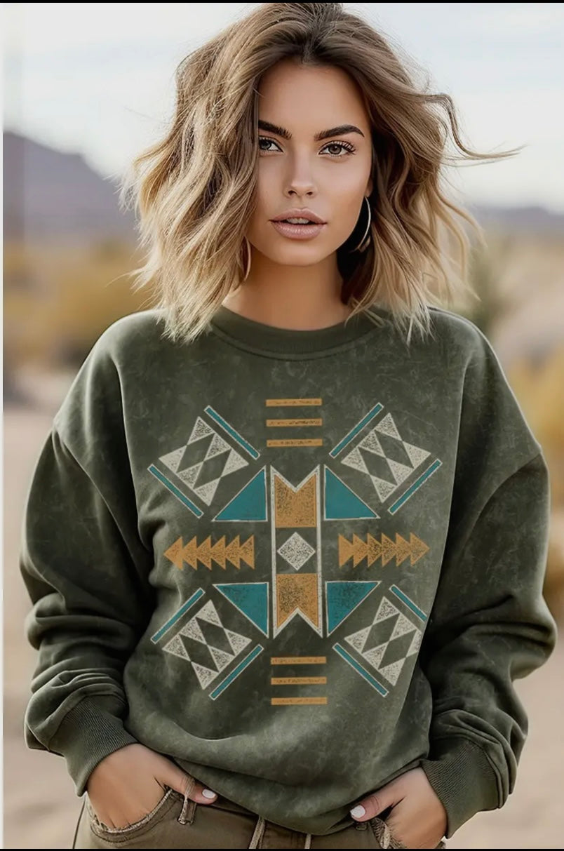 HL Olive Aztec Sweatshirt