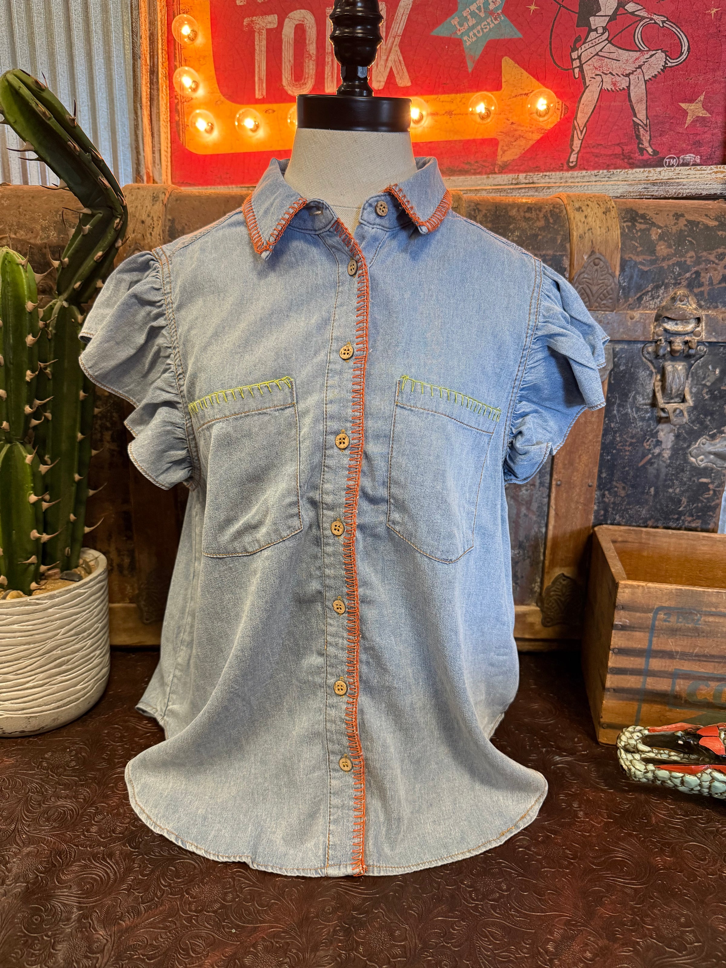 EE Whipstitch Chambray Top