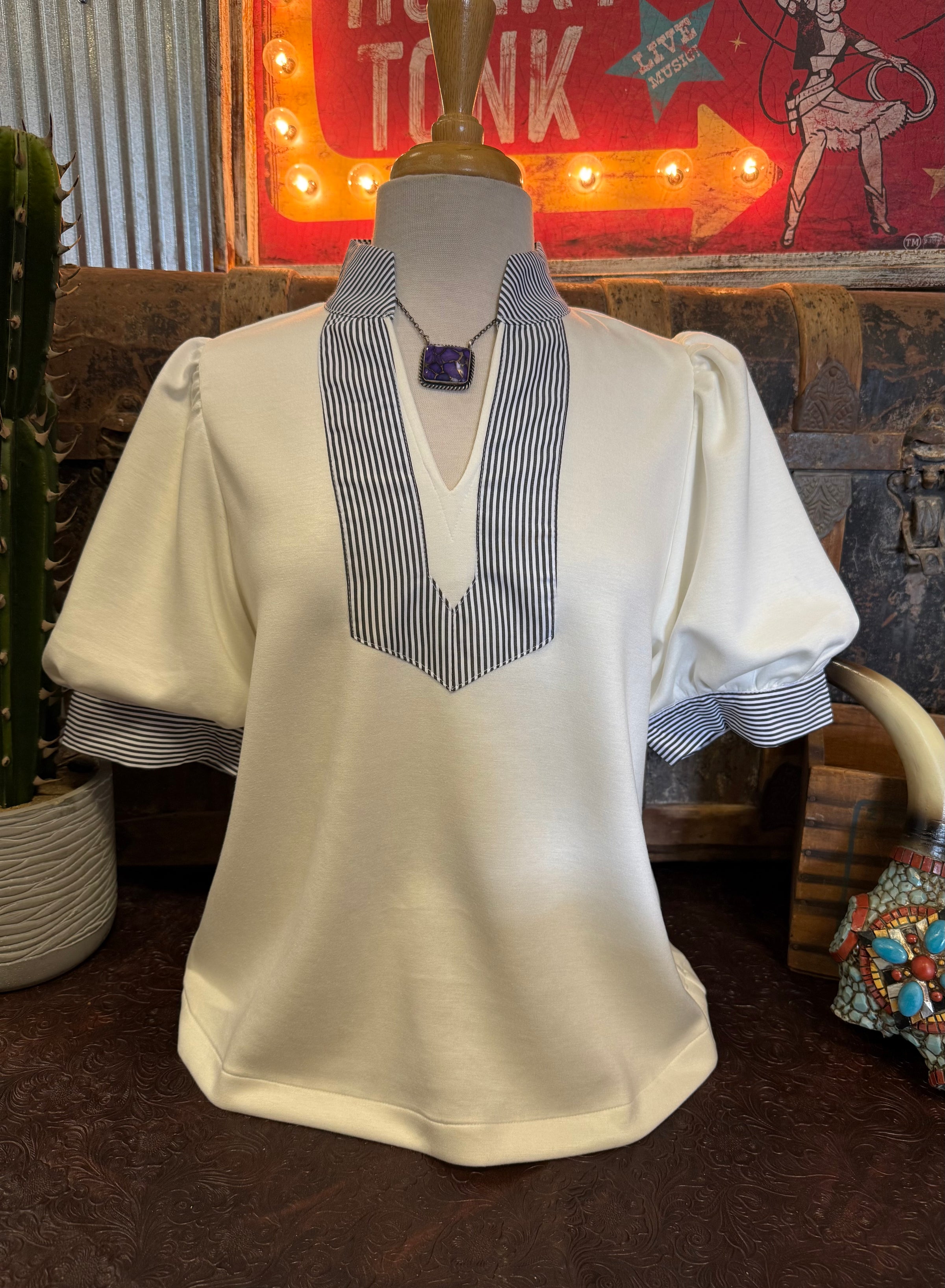 JD White Black Stripe Short Sleeve