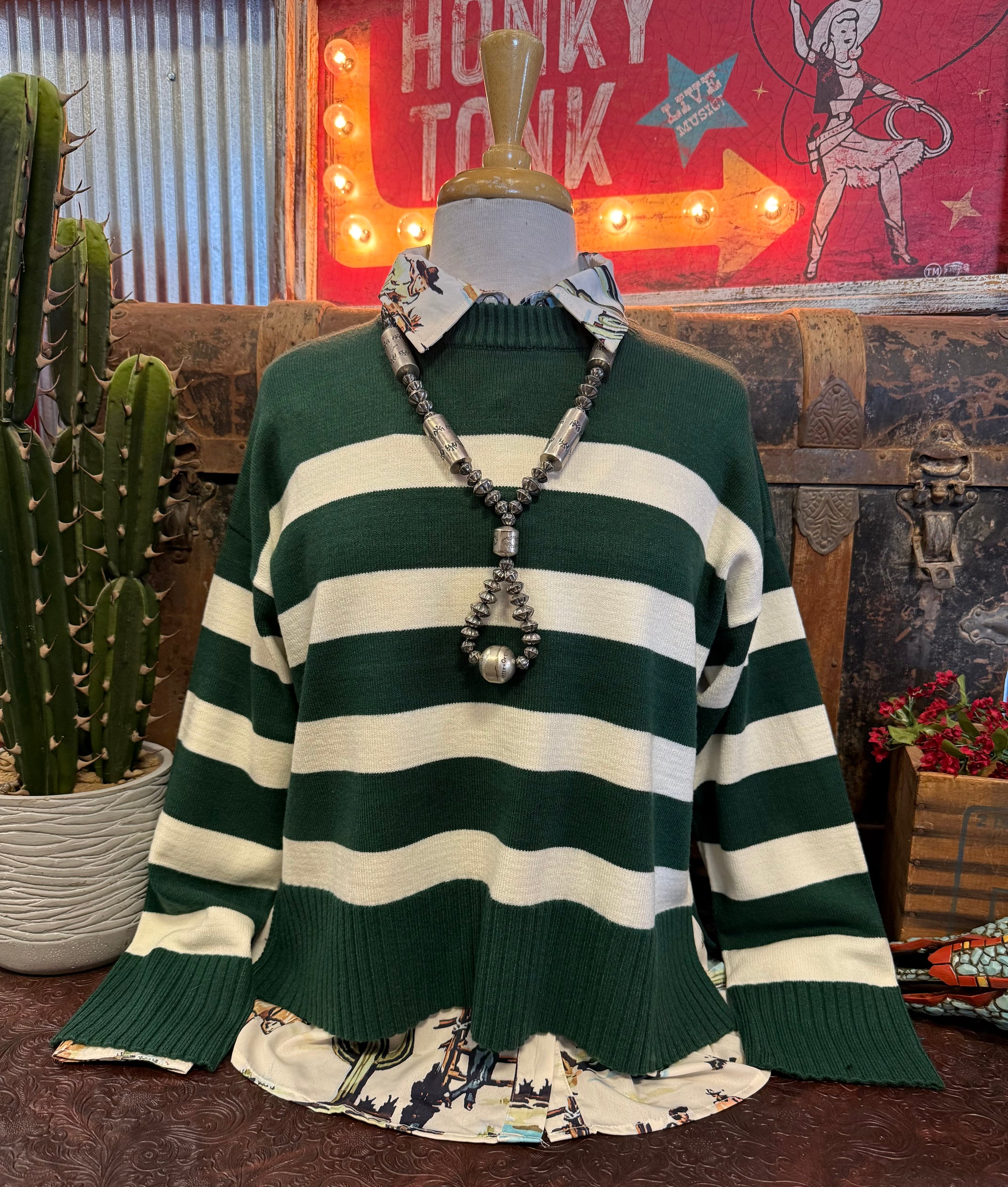 HF Green/Cream Stripe Sweater