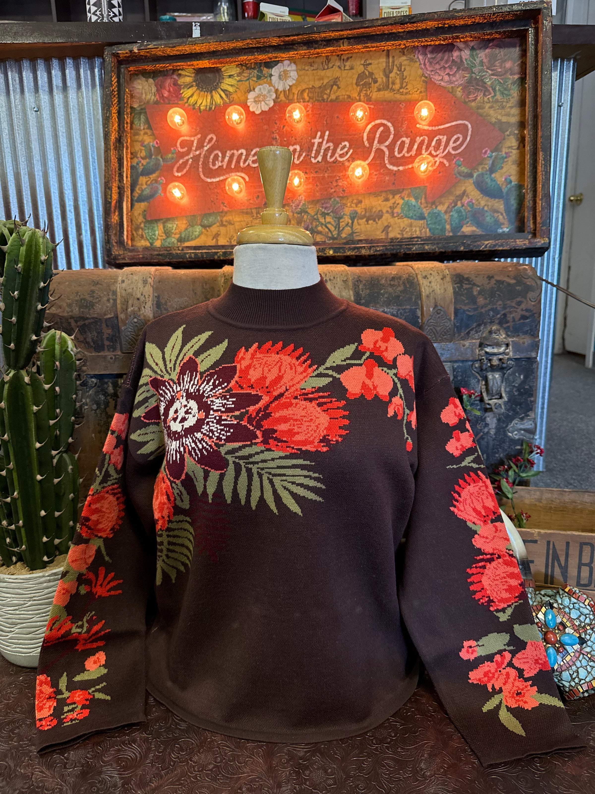 EN Chocolate Coral Floral Sweater