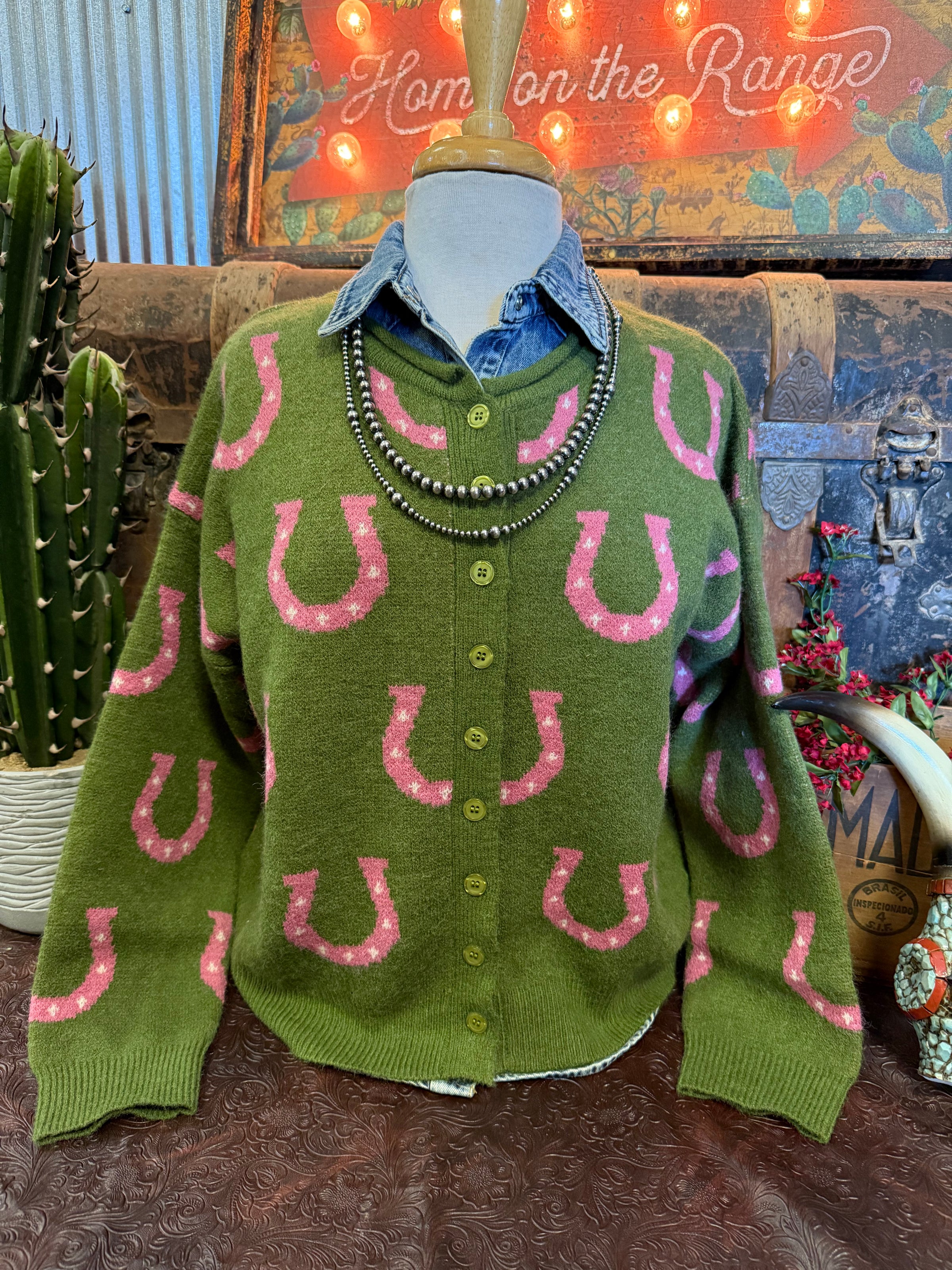 EN Olive Horseshoe Cardigan