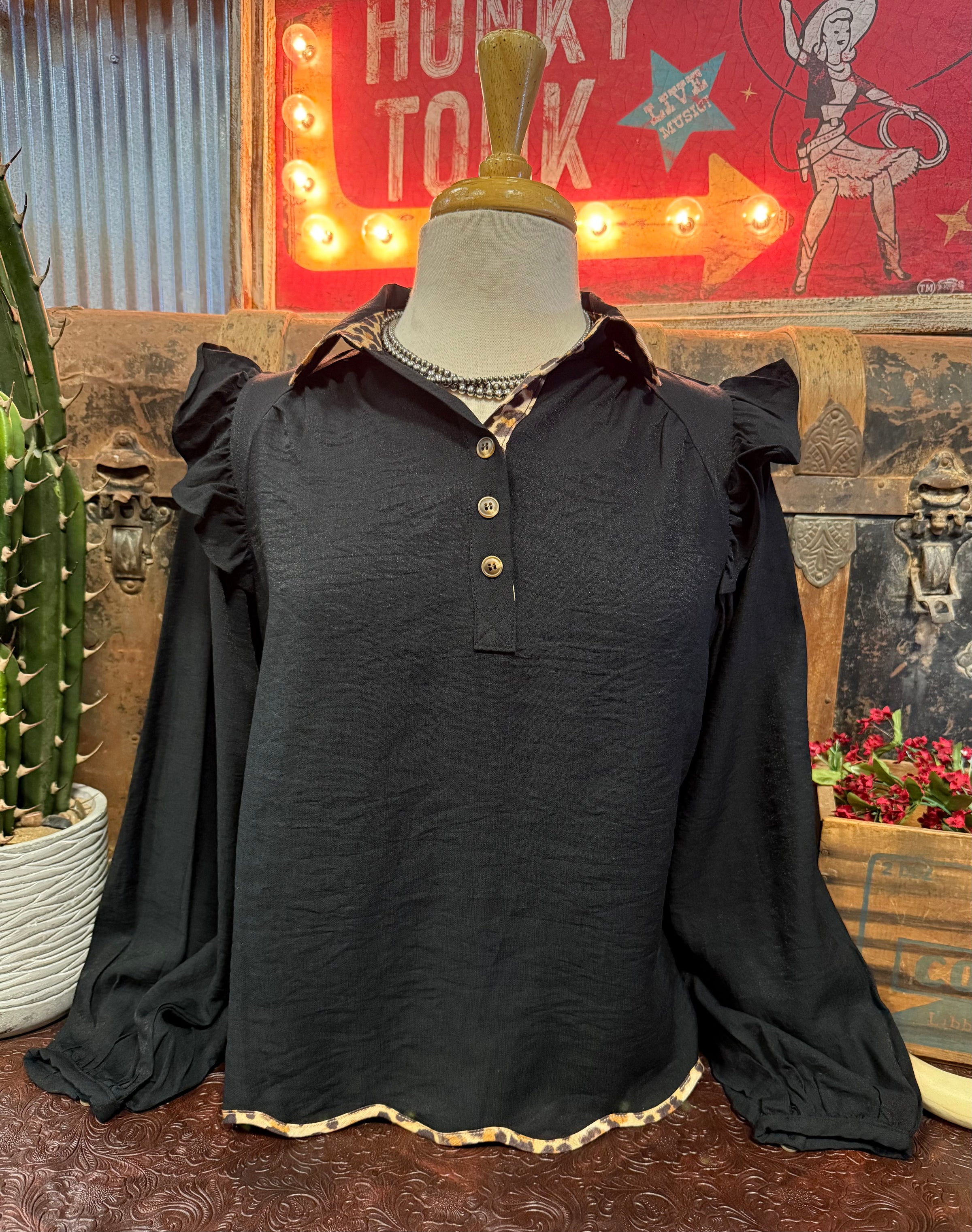 UM Black Leopard Blouse