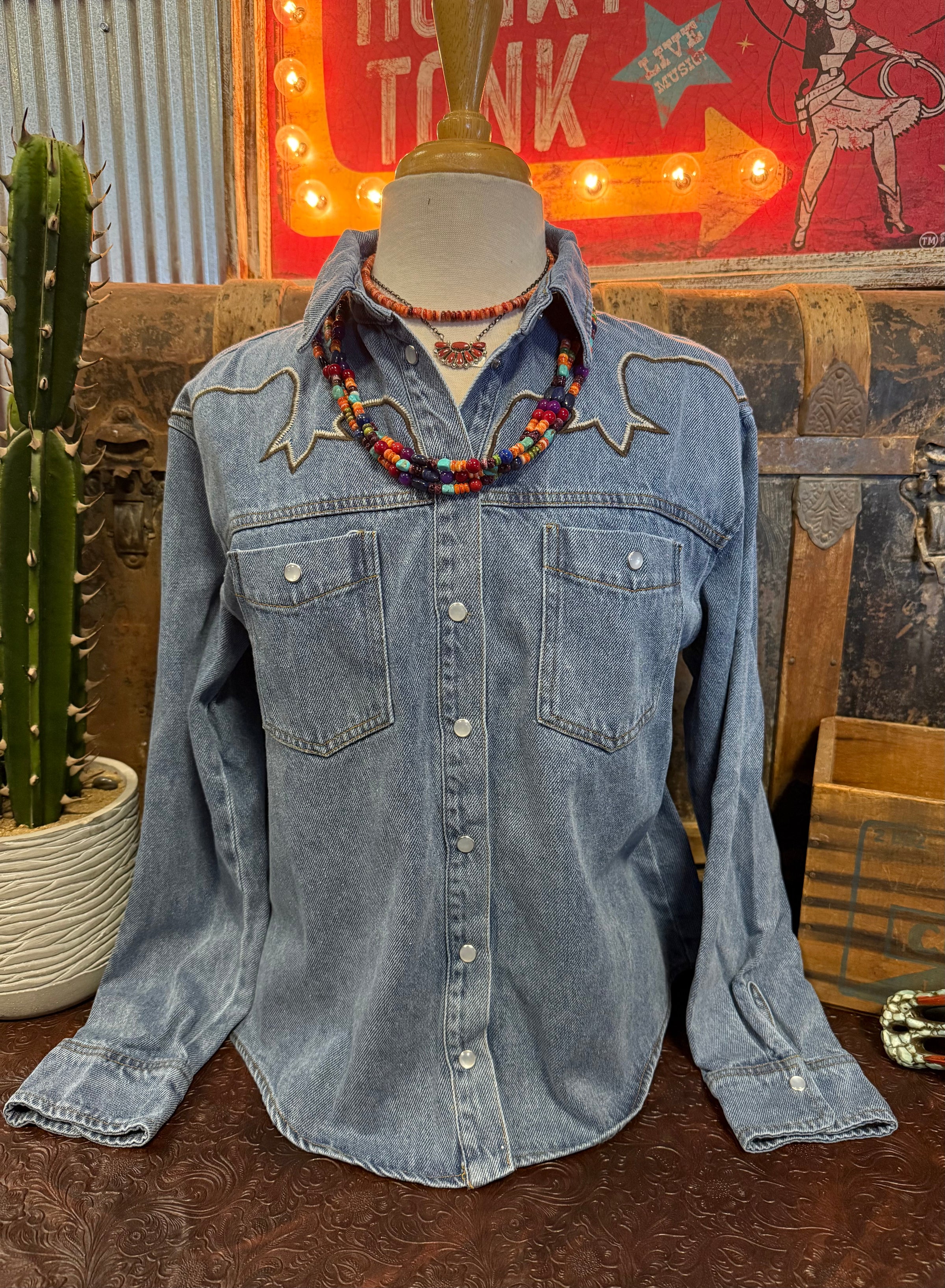 EE Denim Top with Embroidery
