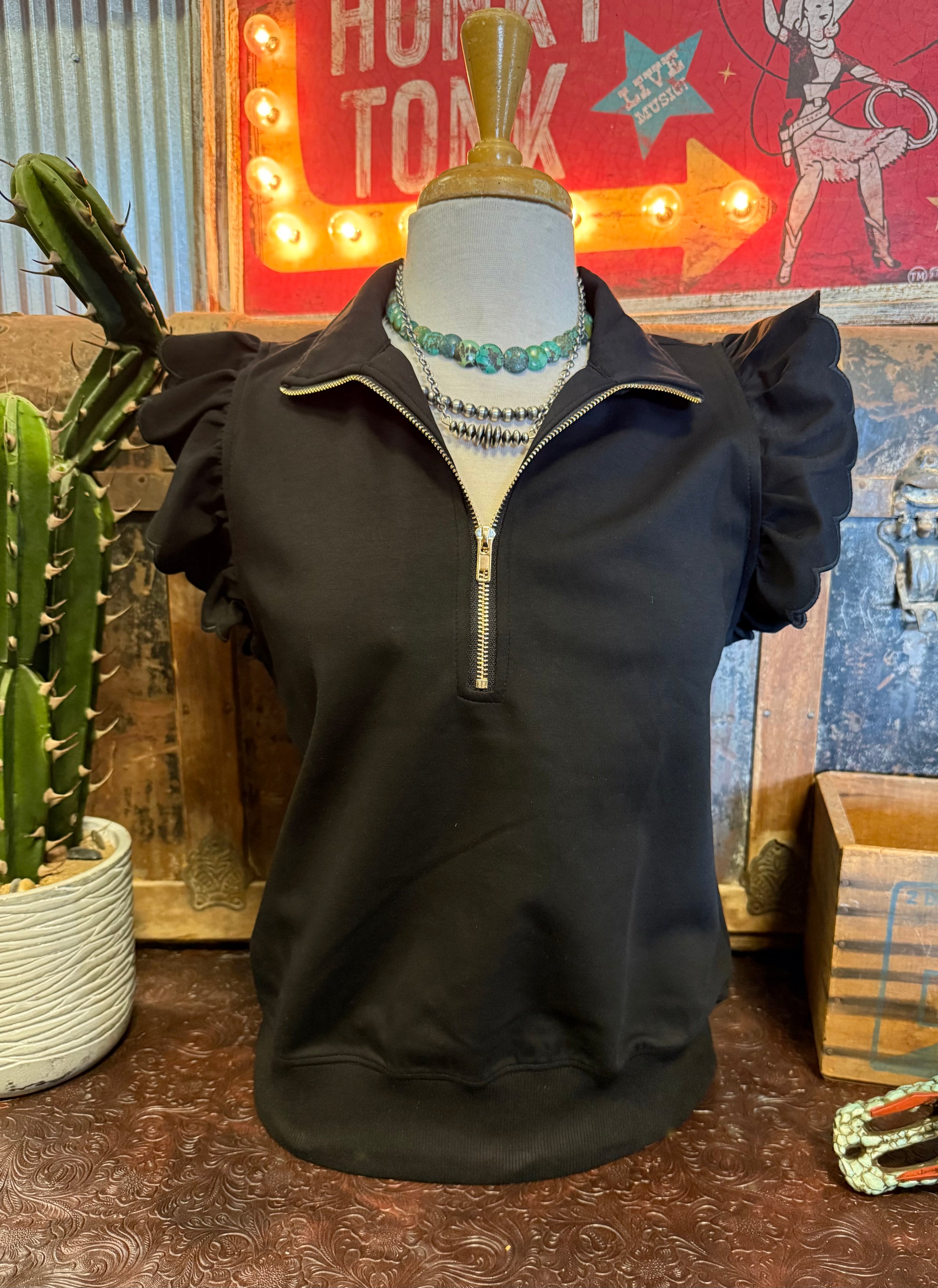 UM Black Ruffle Sleeveless