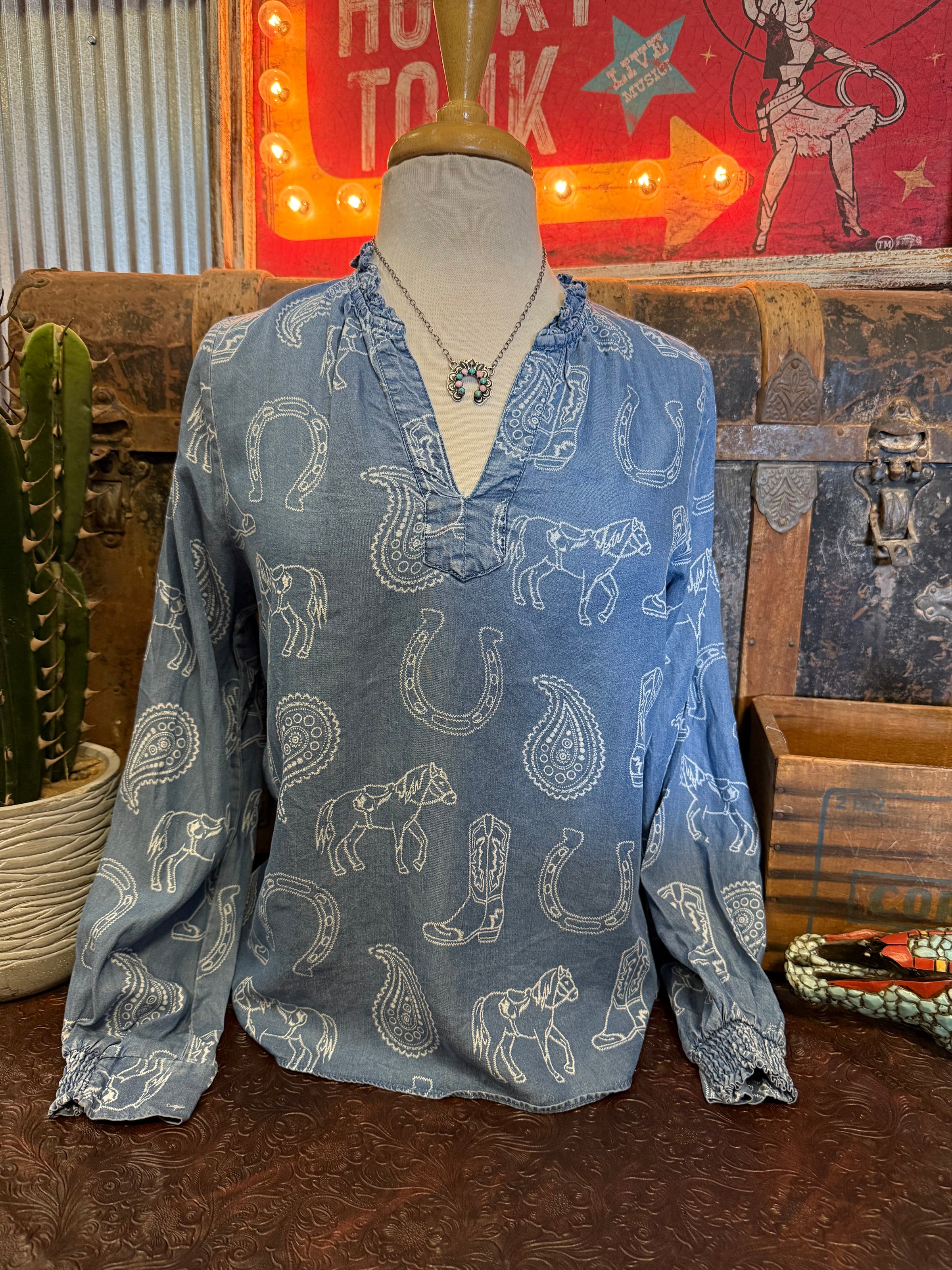 EE Denim Western Print LS