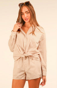 VJ Taupe Stripe Shirt/Short Set
