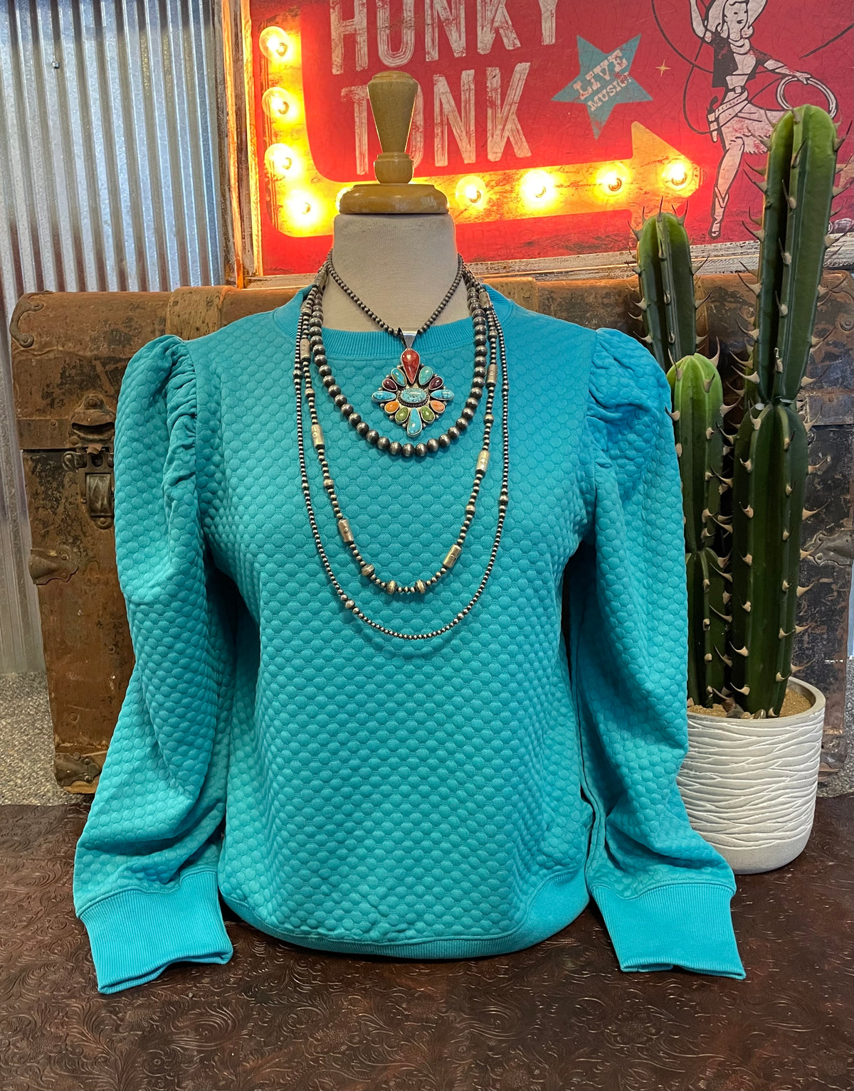 JD Turquoise Quilted Top