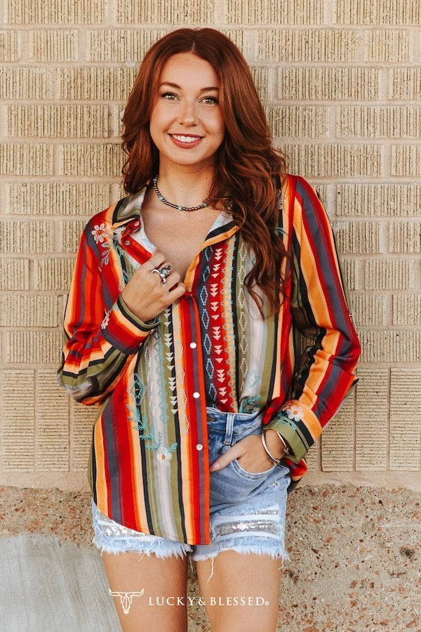 LB Sunset Embroidered Button Up