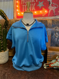 UM Blue Half Zip SS