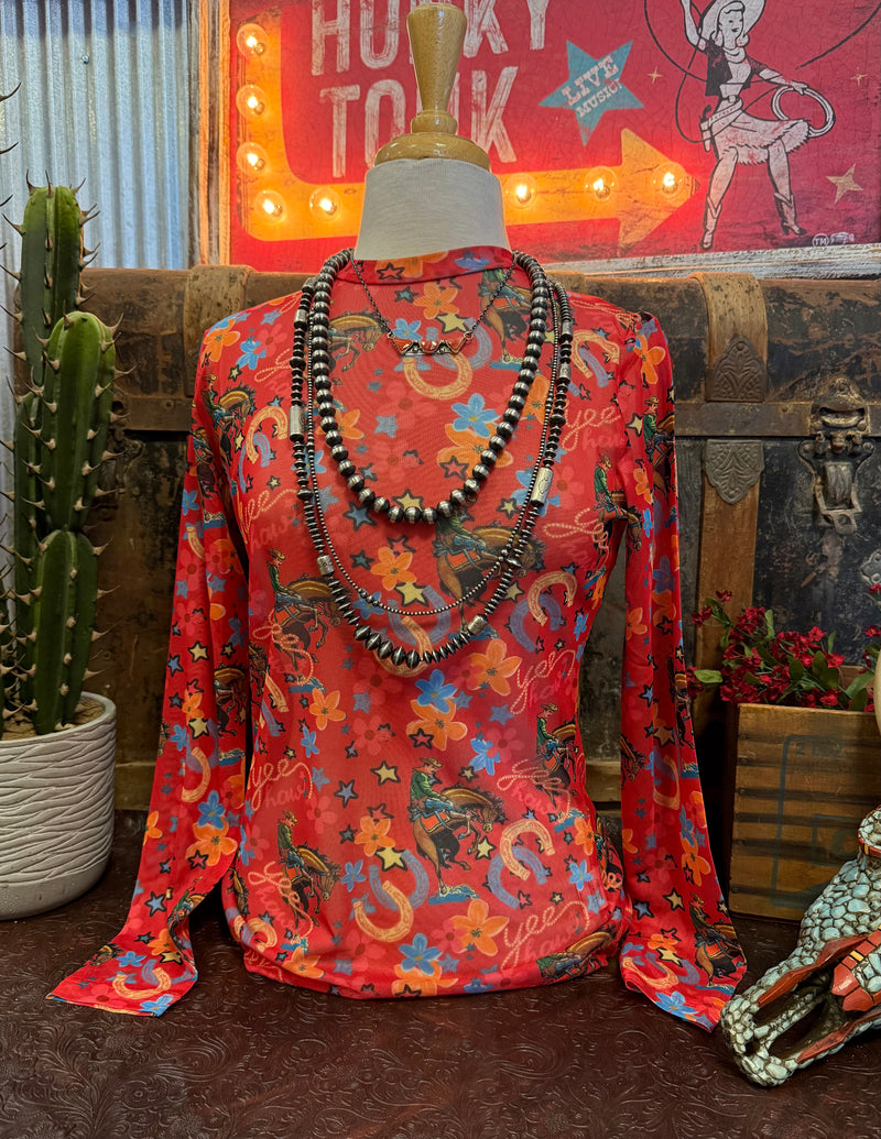 TH Red Horseshoe Floral Mesh