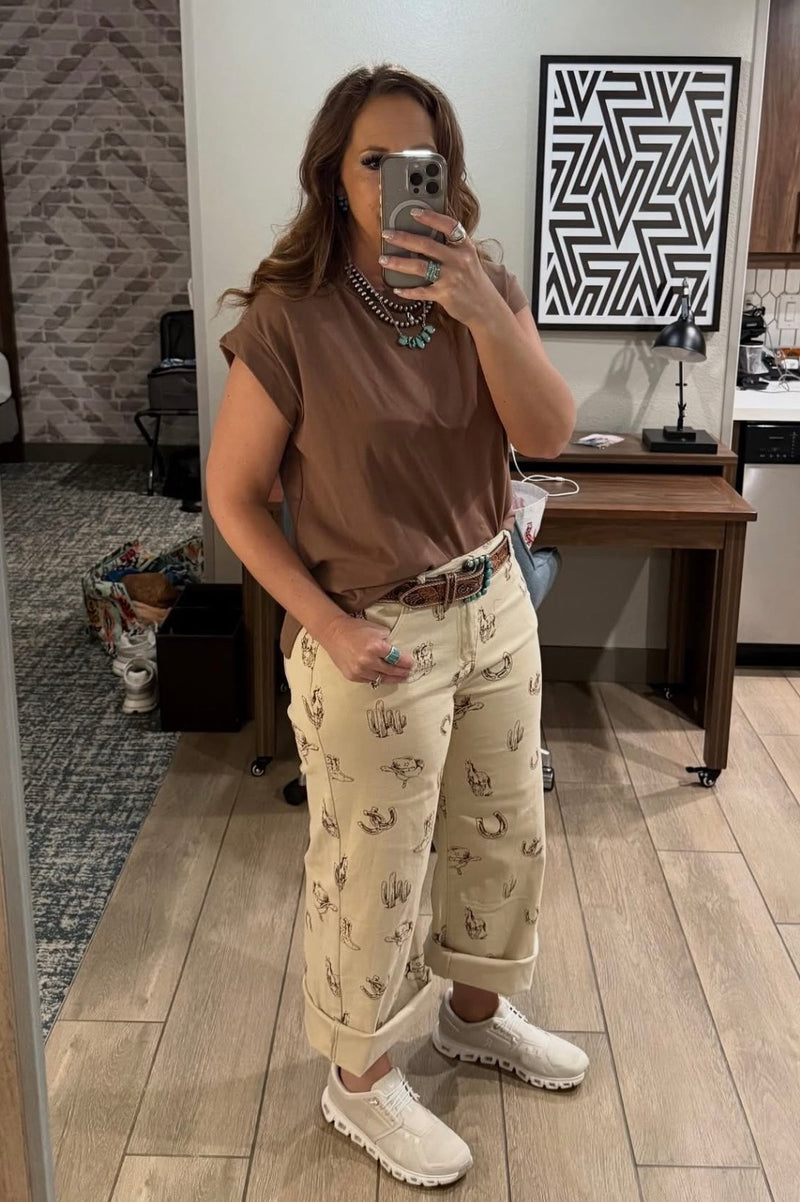ES Tan Western Print Pants