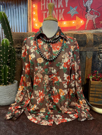 TH Brown Floral Button Up