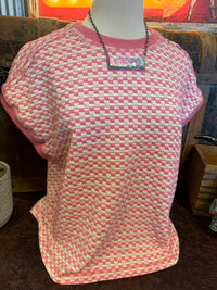 VJ Pink Cream Checkered Top