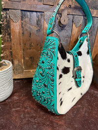 WL Turquoise/Black White Hide Handbag