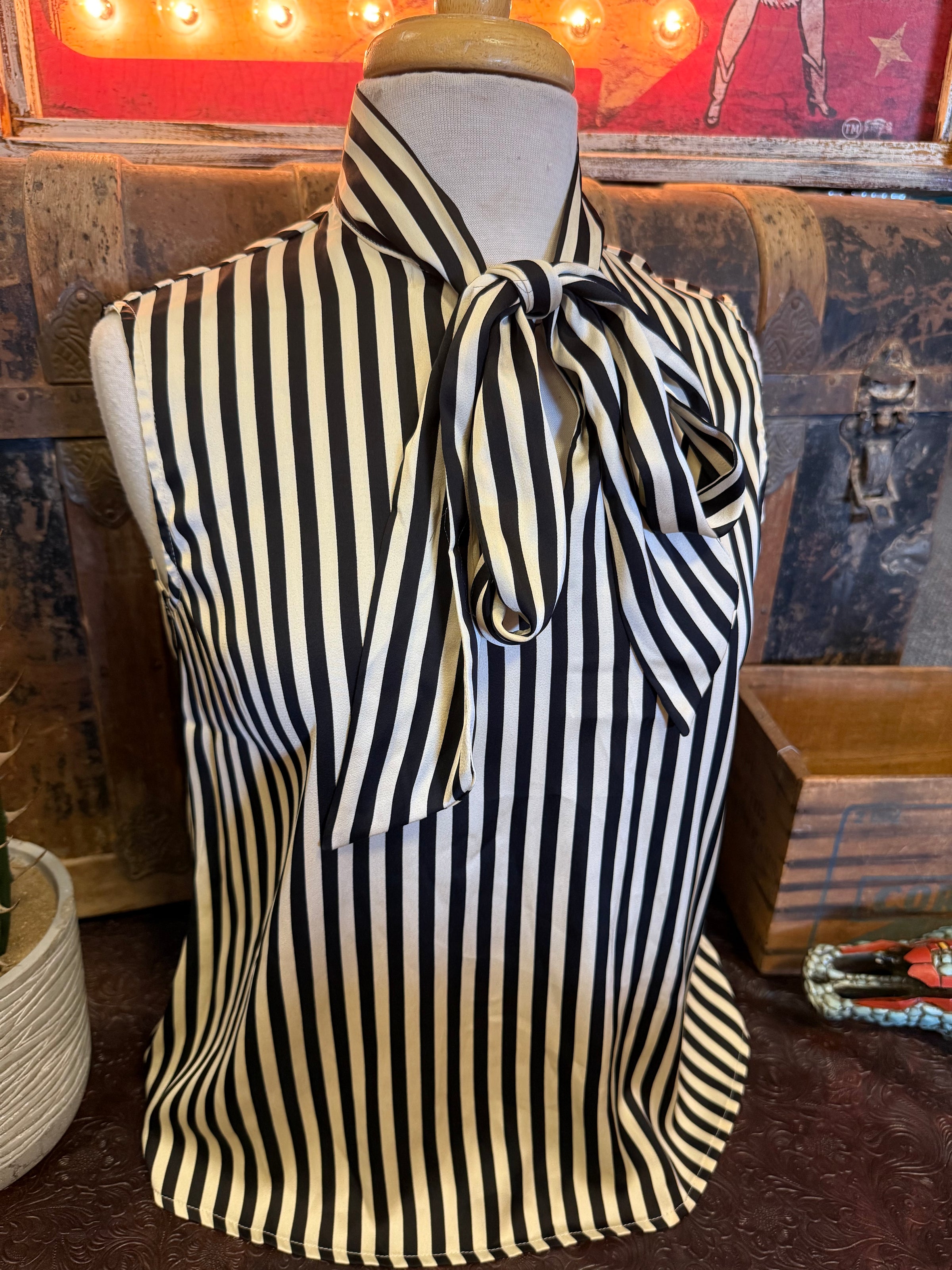 SS Black Stripe Sleeveless Bow