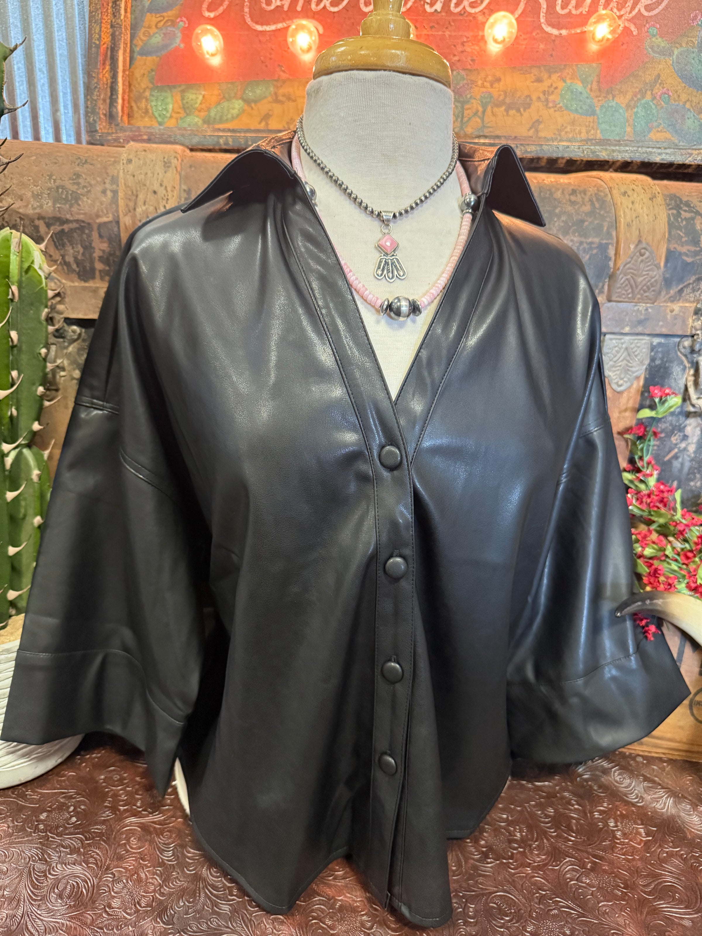 EE Black Faux Leather 3/4 Sleeve