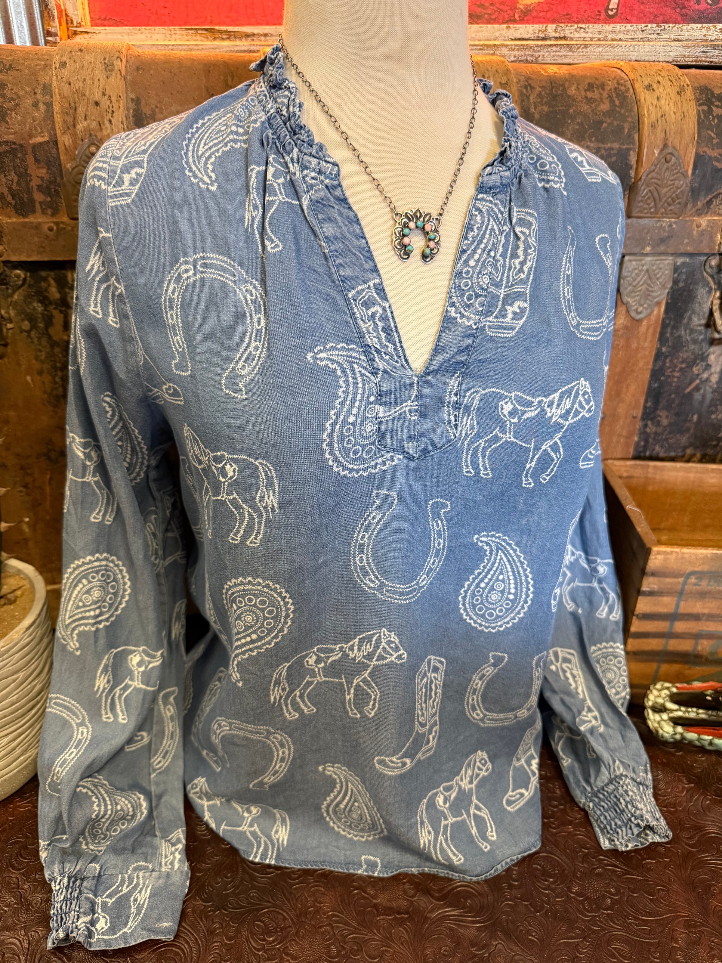 EE Denim Western Print LS