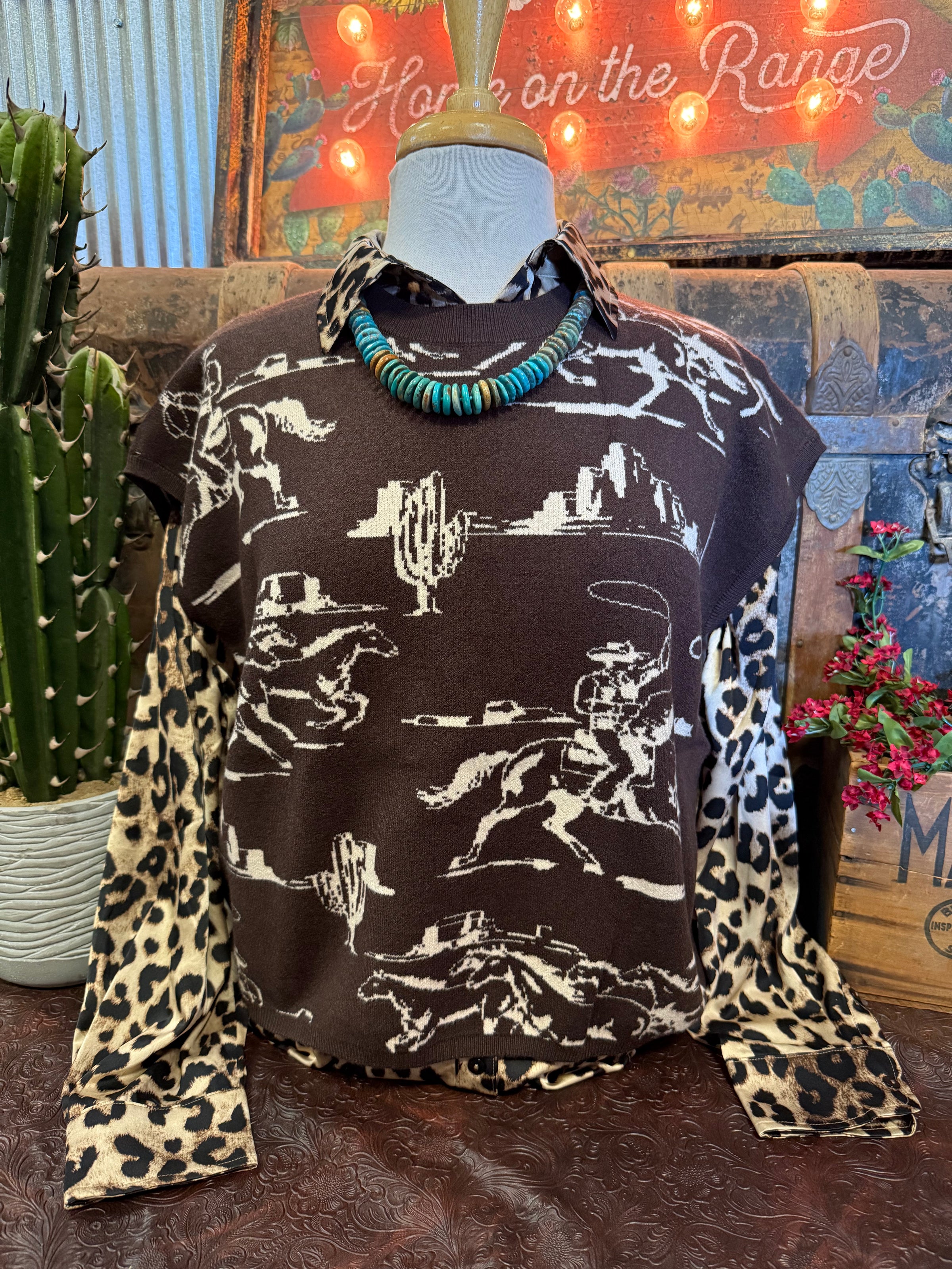 EN Brown Western Sweater Vest