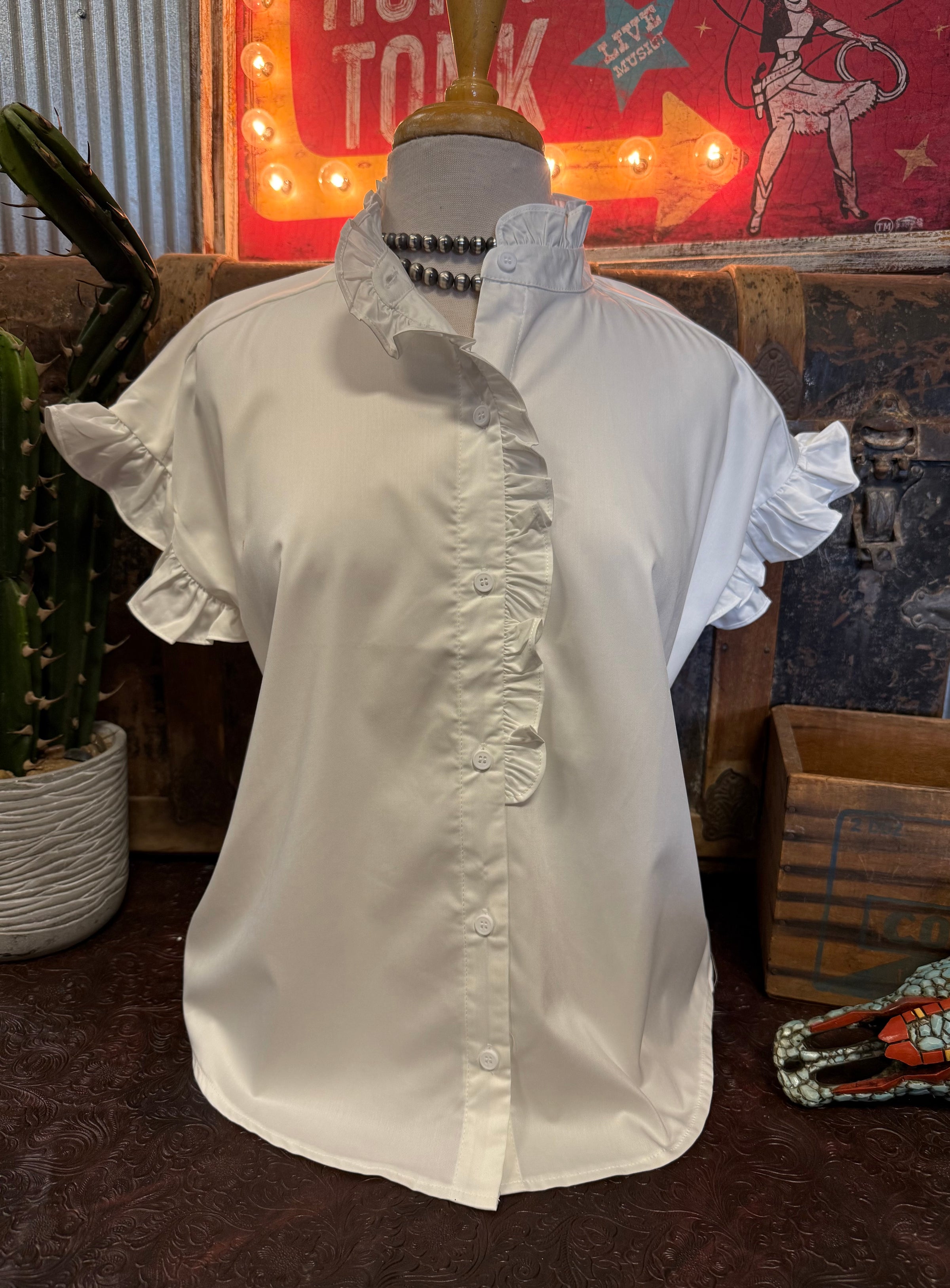 SS White Ruffled Top