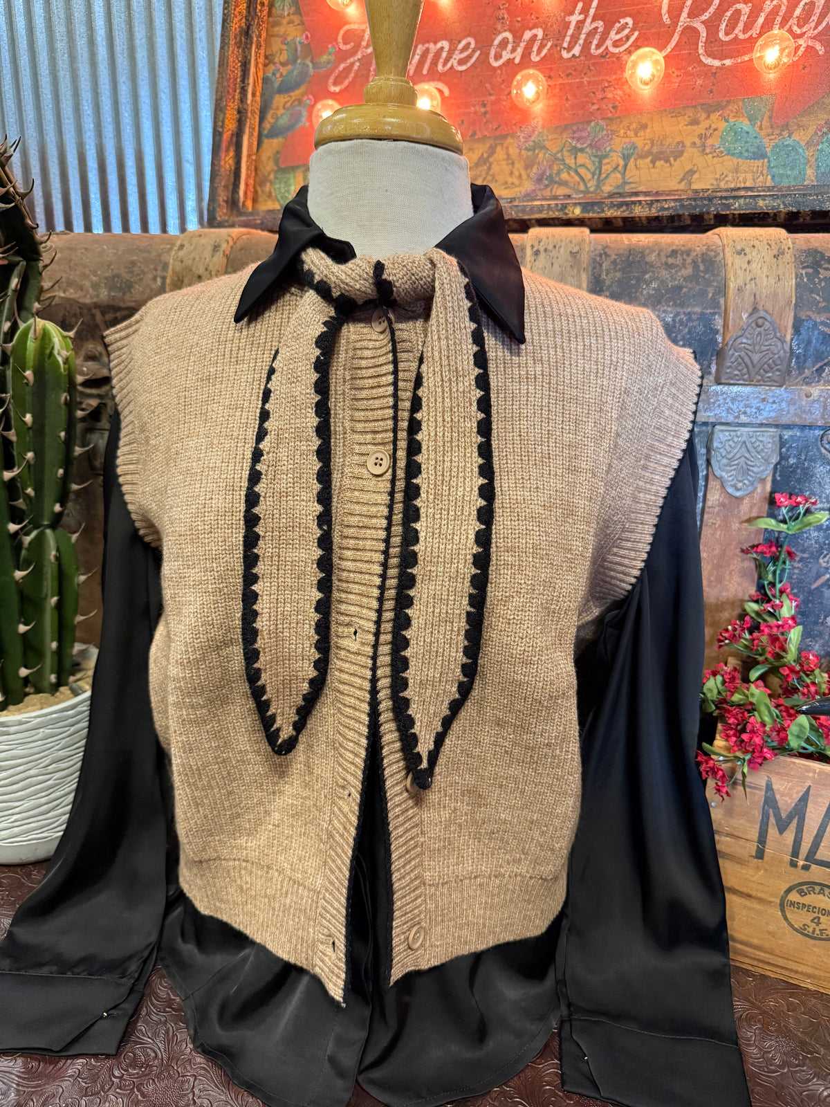 MS Taupe Tie Sweater Vest