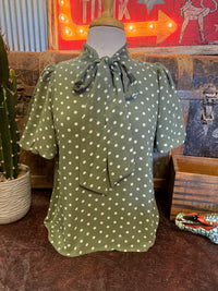 SS Olive Polka Dot Bow Top