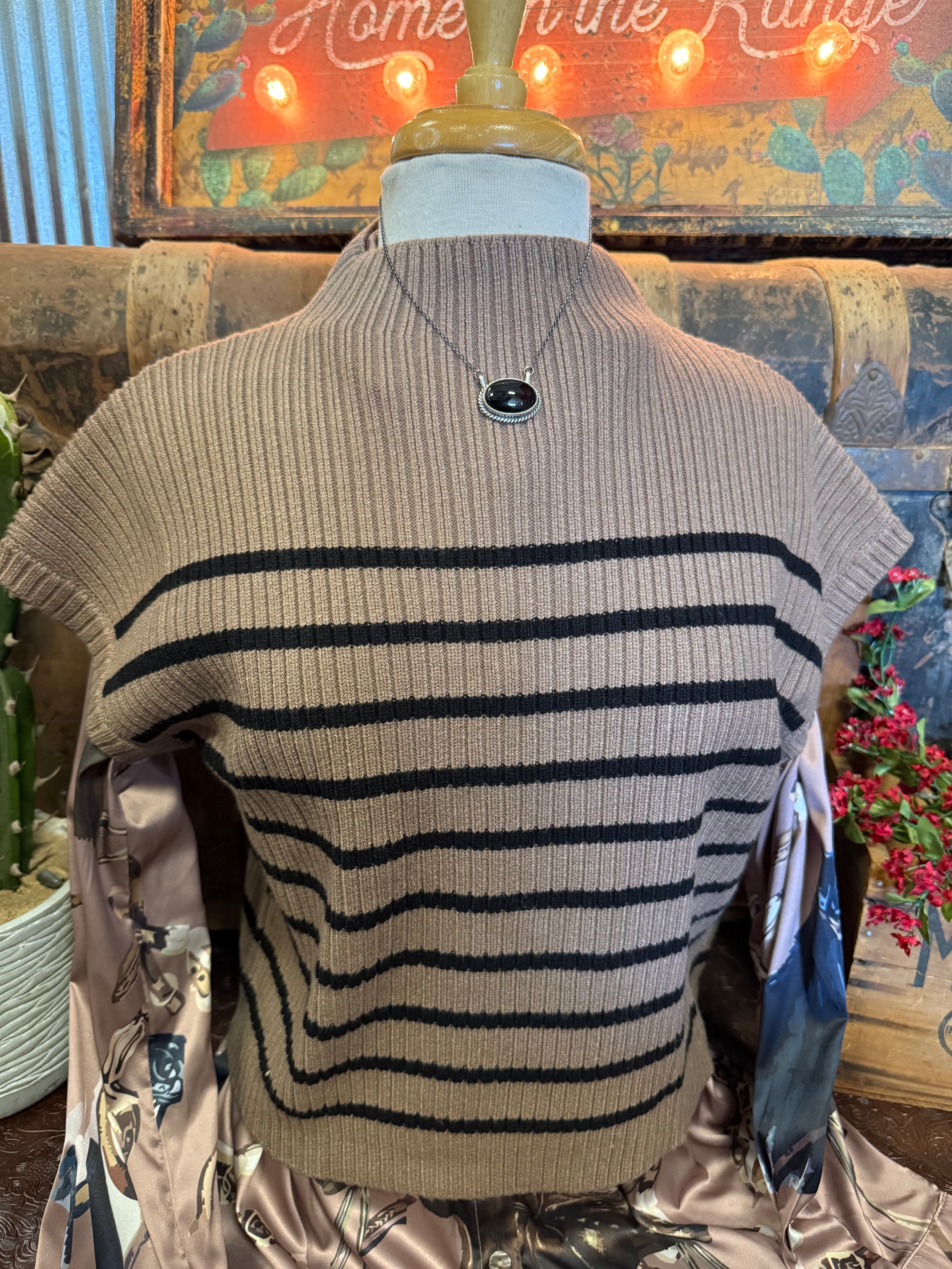 BP Mocha/Black Stripe Sweater Vest