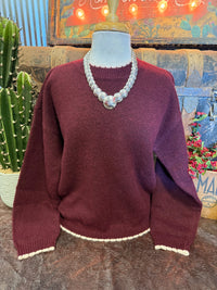 BP Burgundy White Trim Sweater